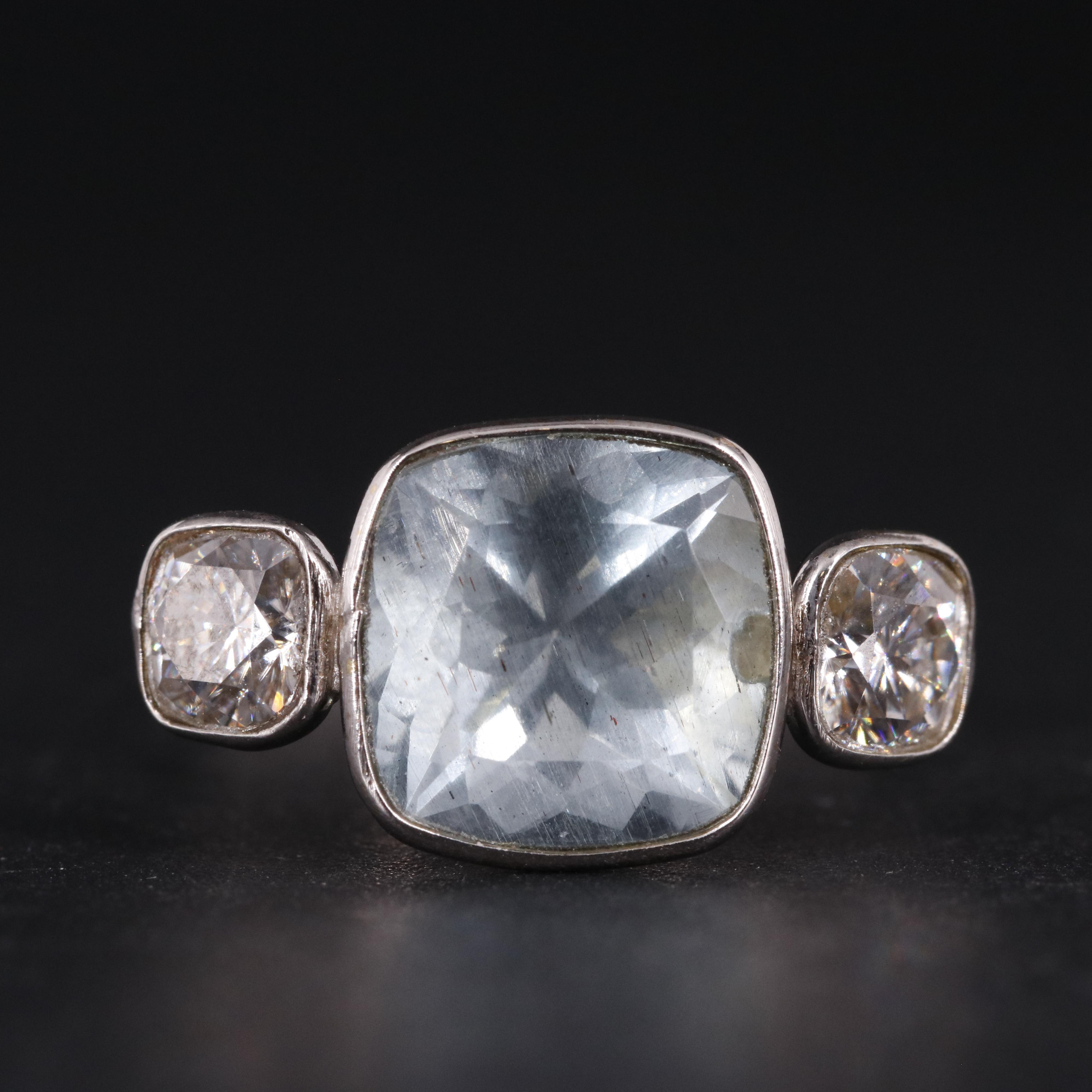 14K Aquamarine and Moissanite Ring