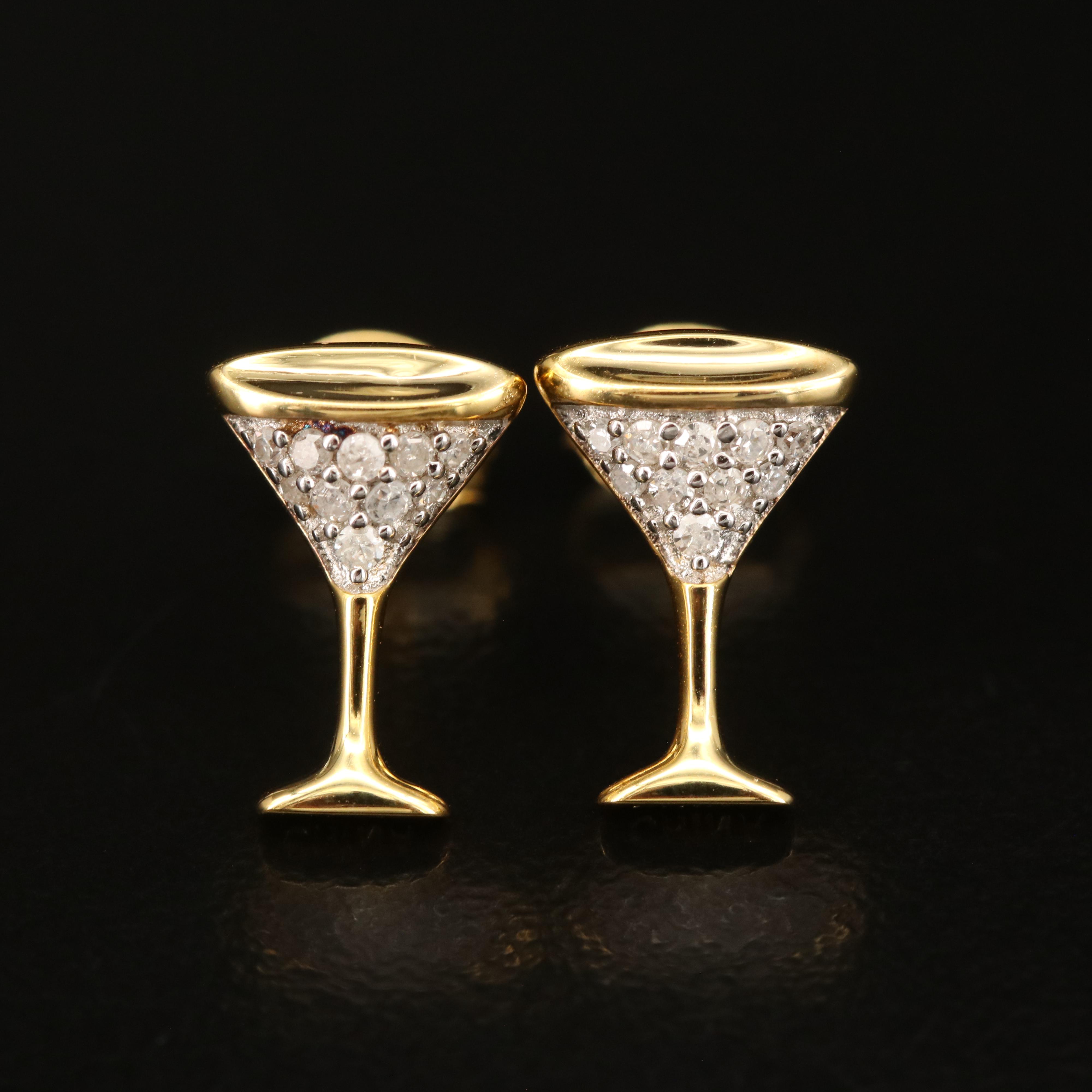 Sterling Diamond Martini Glass Stud Earrings