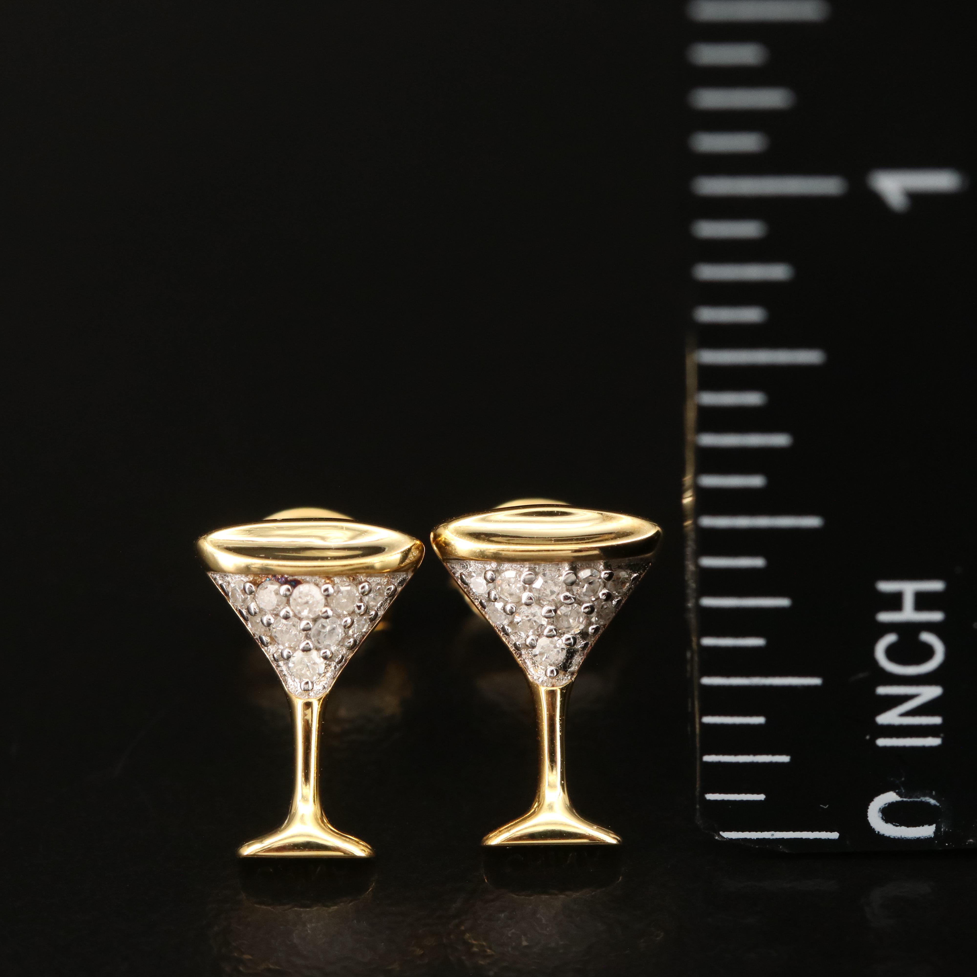 Sterling Diamond Martini Glass Stud Earrings