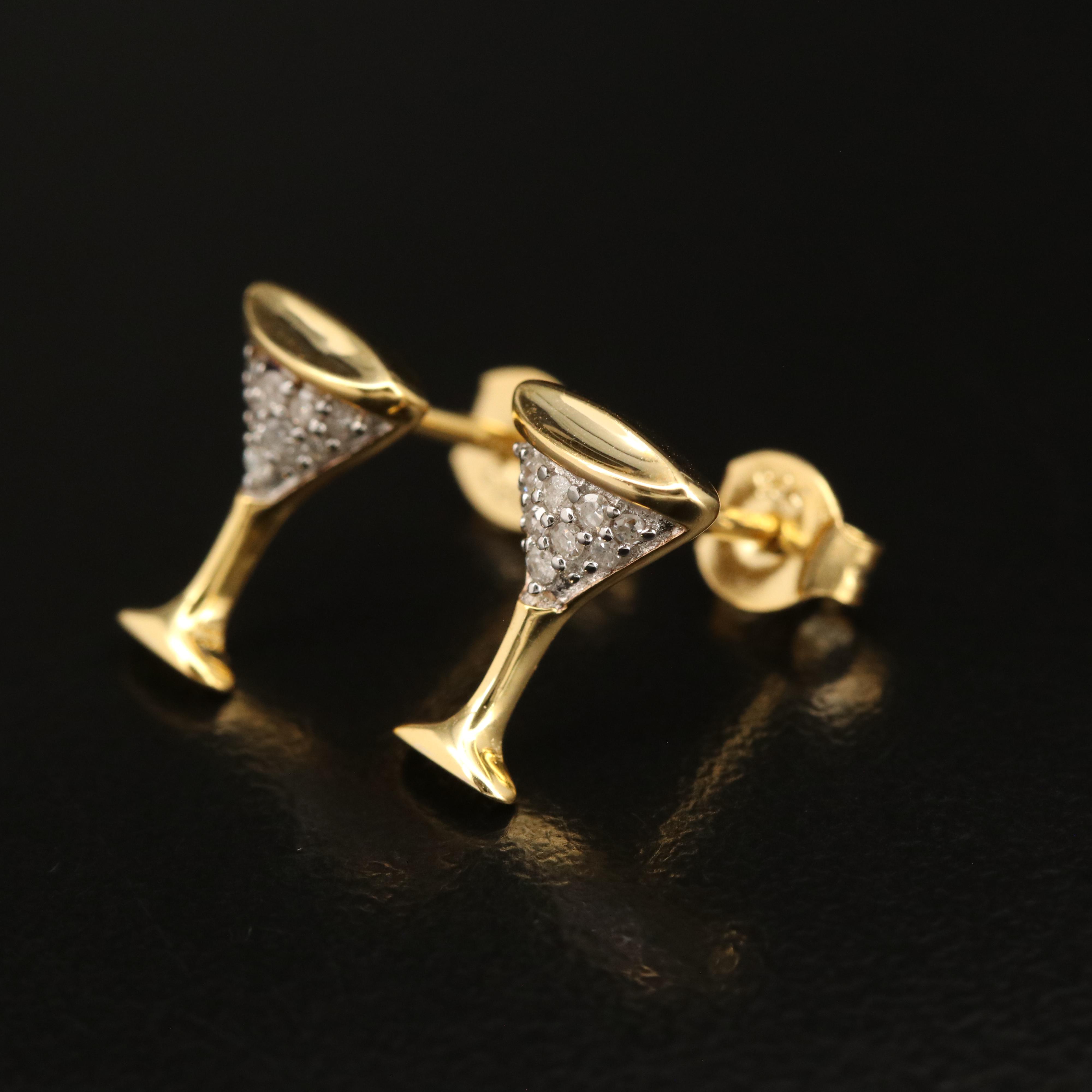 Sterling Diamond Martini Glass Stud Earrings