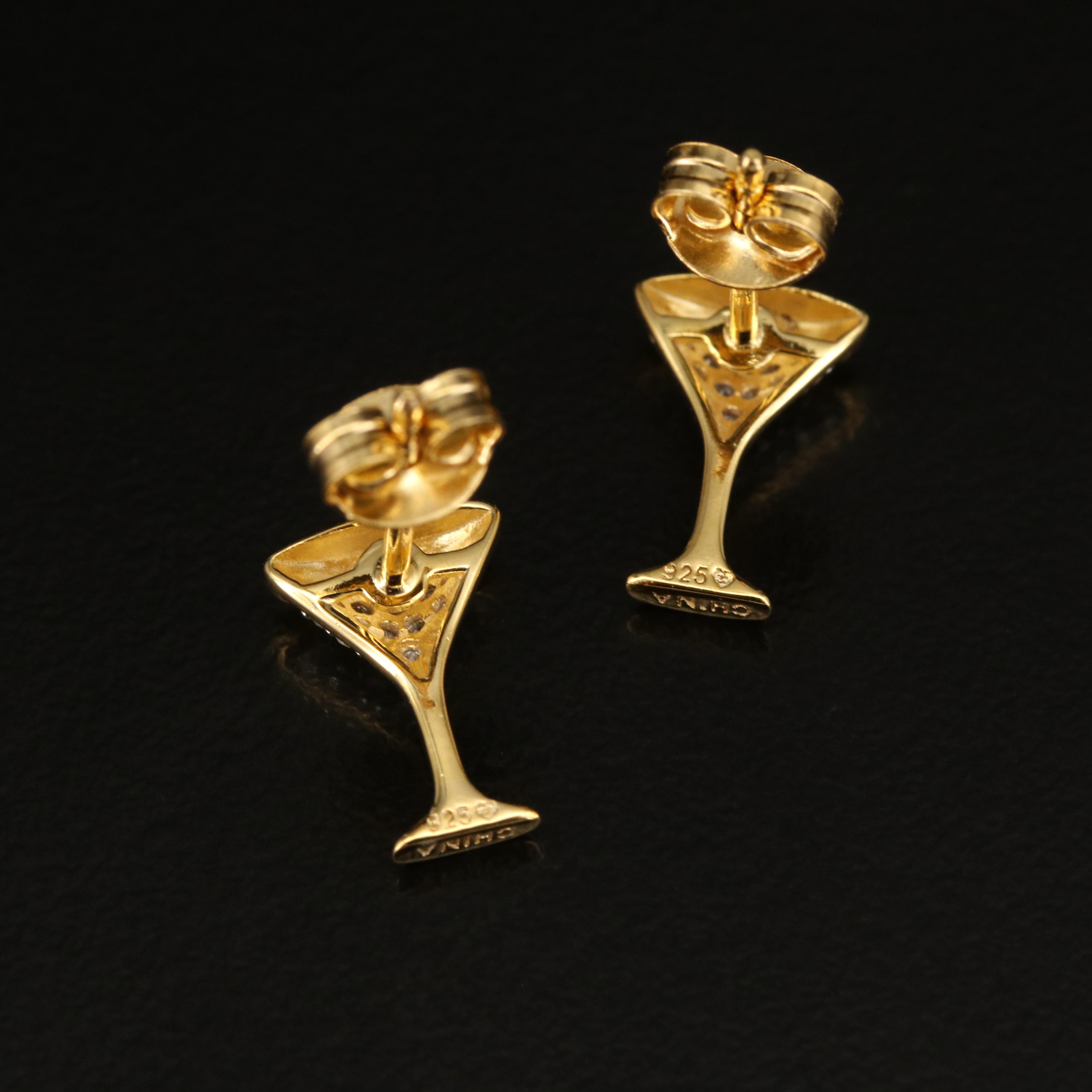Sterling Diamond Martini Glass Stud Earrings