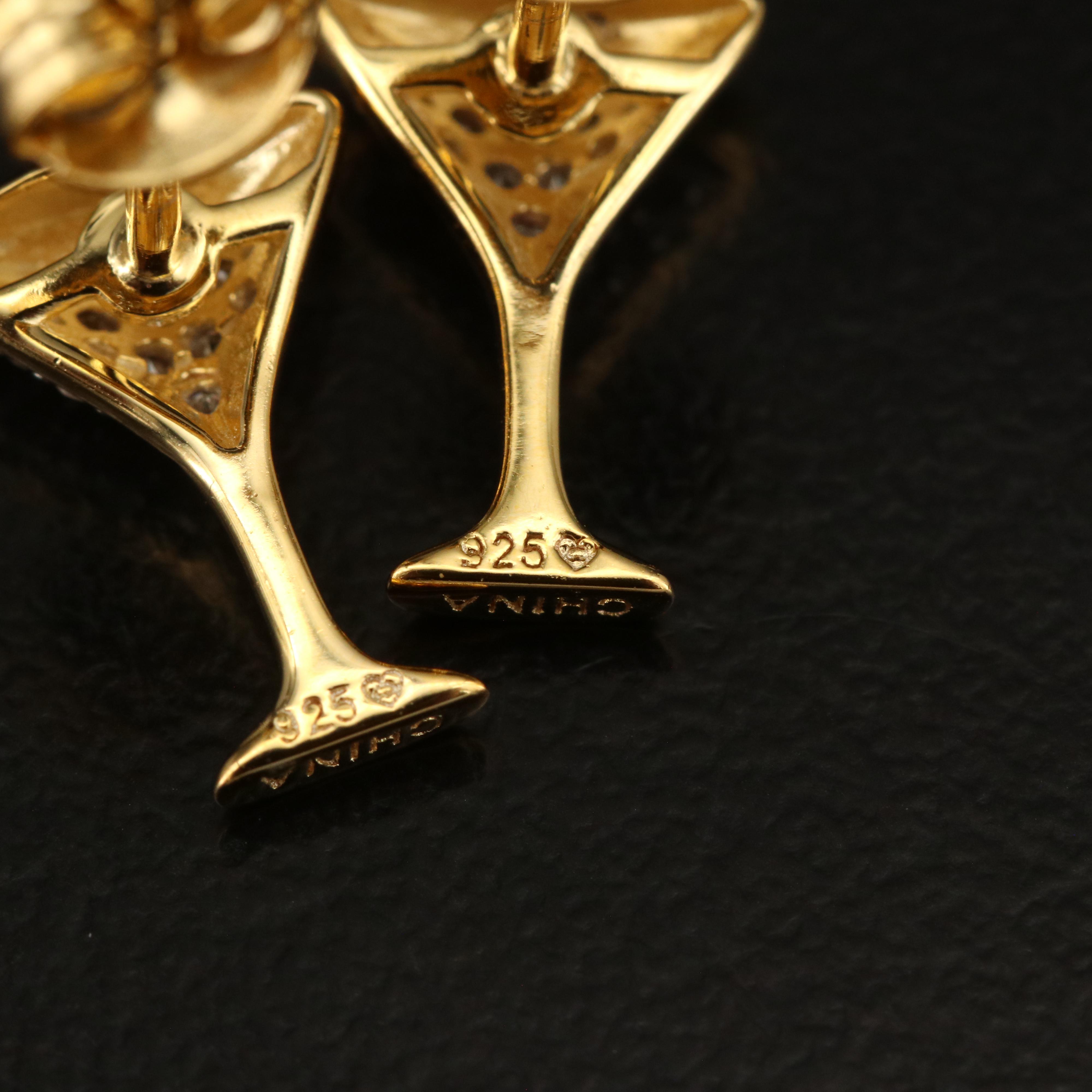 Sterling Diamond Martini Glass Stud Earrings