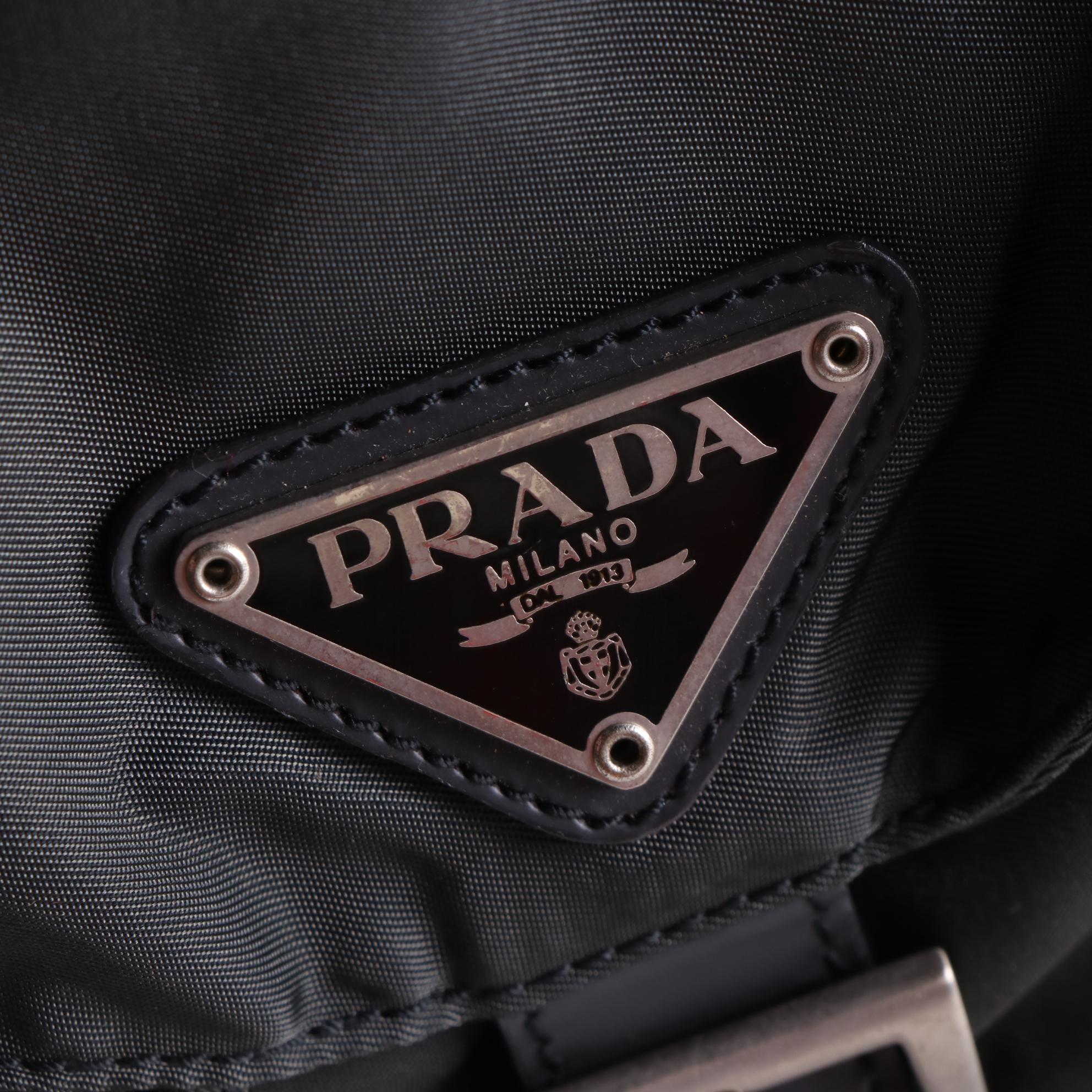 Prada Drawstring Backpack Purse in Nylon with Leather Trim