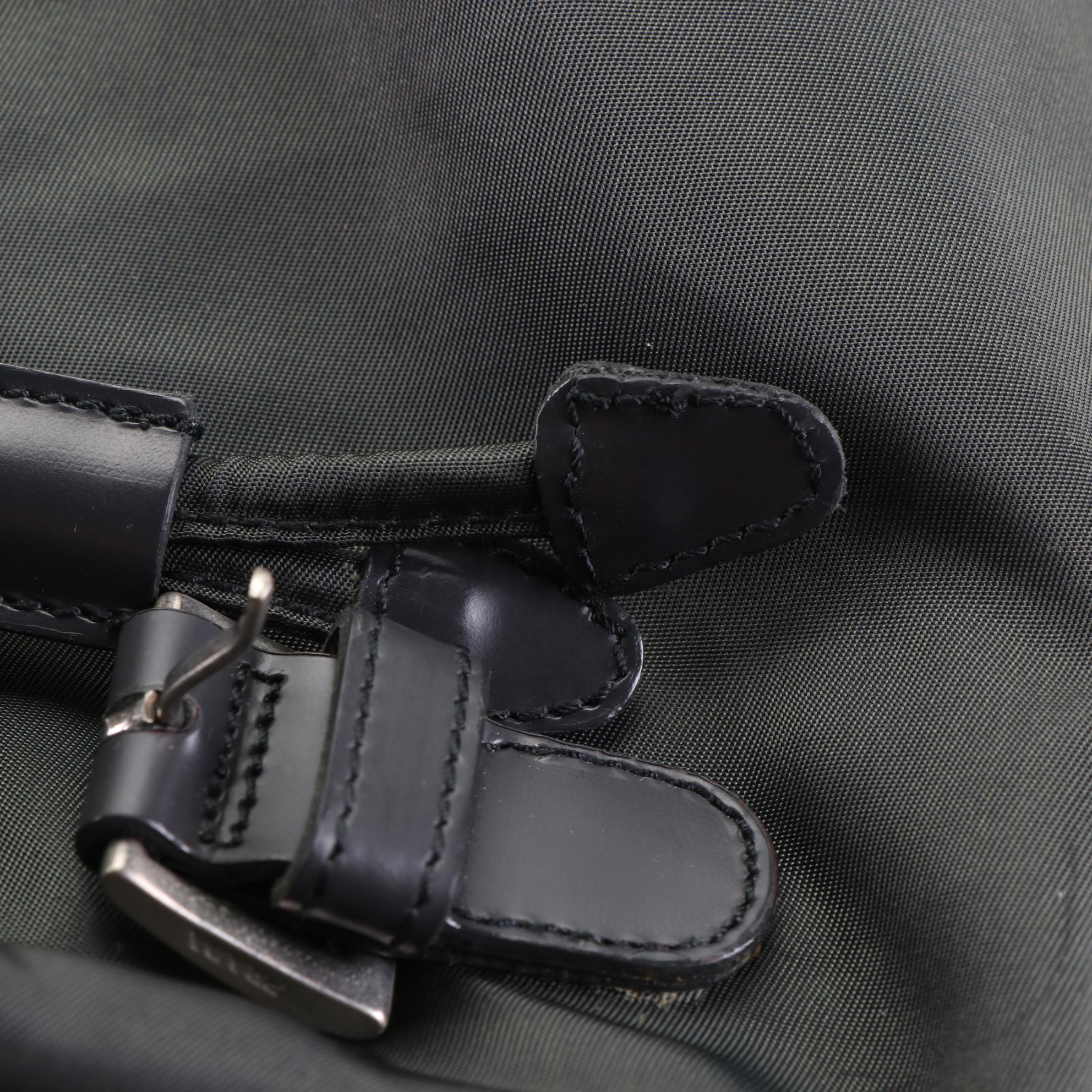 Prada Drawstring Backpack Purse in Nylon with Leather Trim