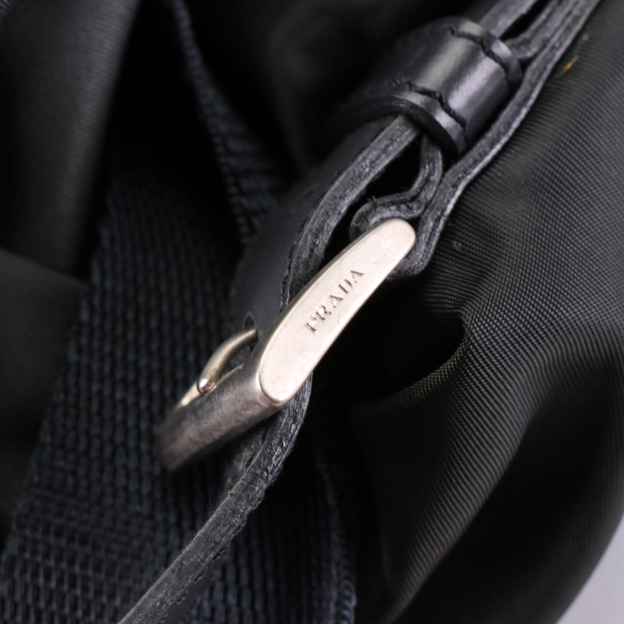 Prada Drawstring Backpack Purse in Nylon with Leather Trim