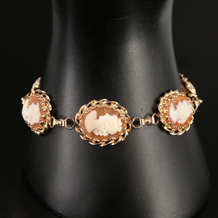 14K Shell Oval Cameo Bracelet