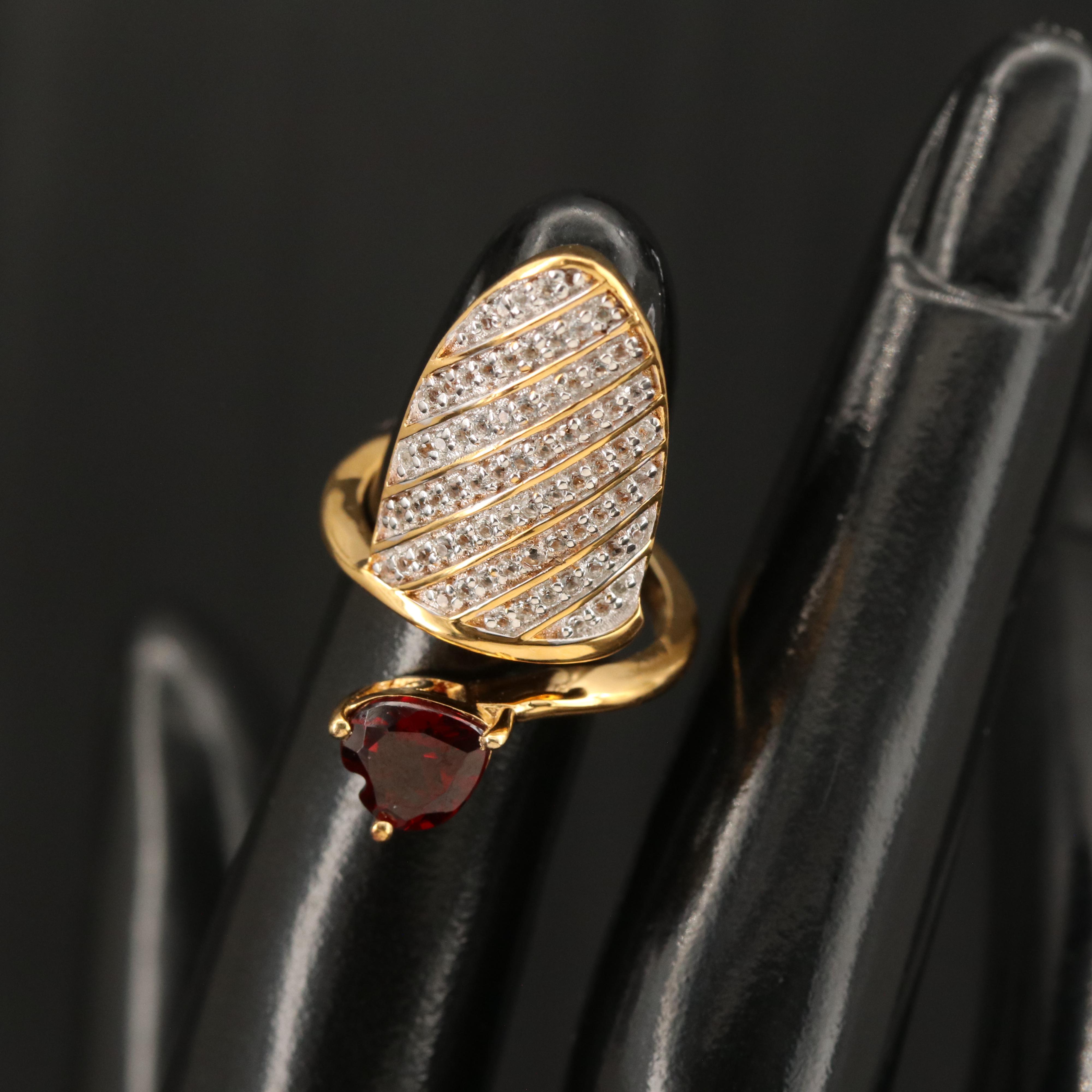 Sterling Garnet and Topaz Fingernail Ring