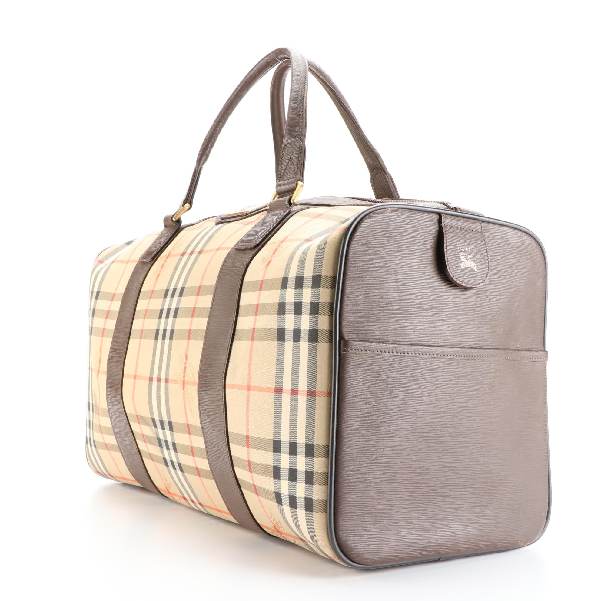 Burberrys Medium Duffle Bag in Haymarket Check Gabardine/Textured Leather