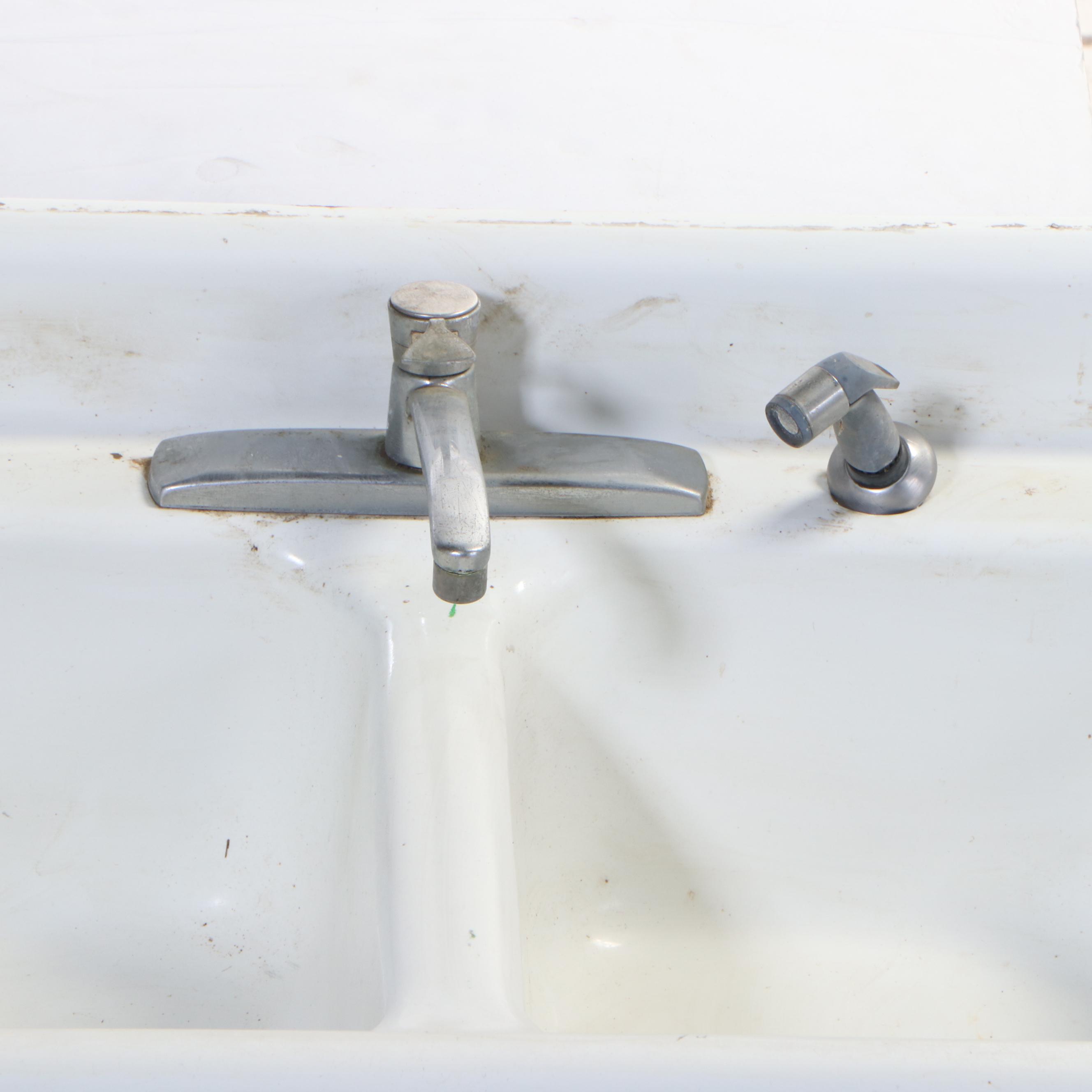 Enameled Cast Iron Double-Well Sink, Mid-20th Century