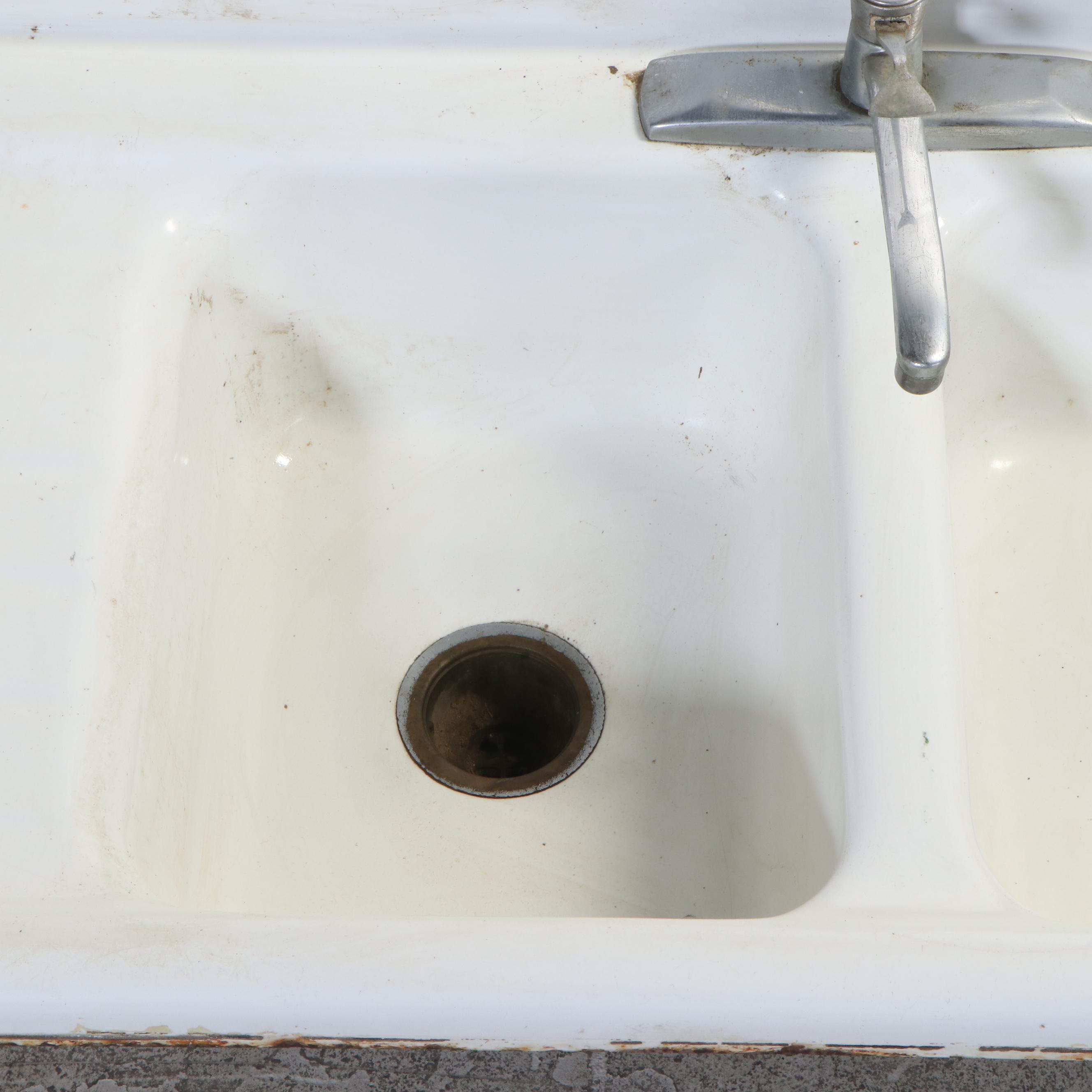 Enameled Cast Iron Double-Well Sink, Mid-20th Century