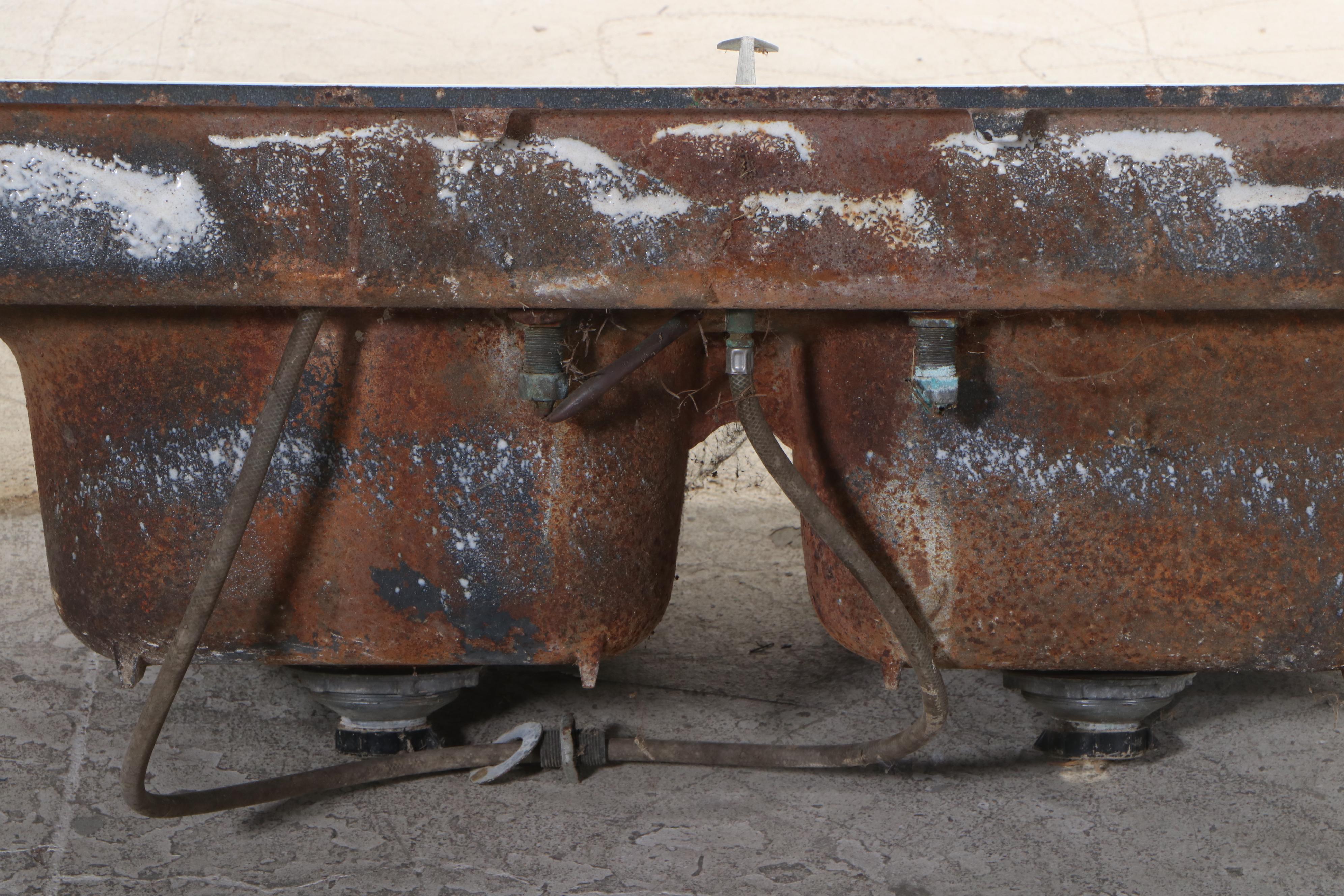 Enameled Cast Iron Double-Well Sink, Mid-20th Century