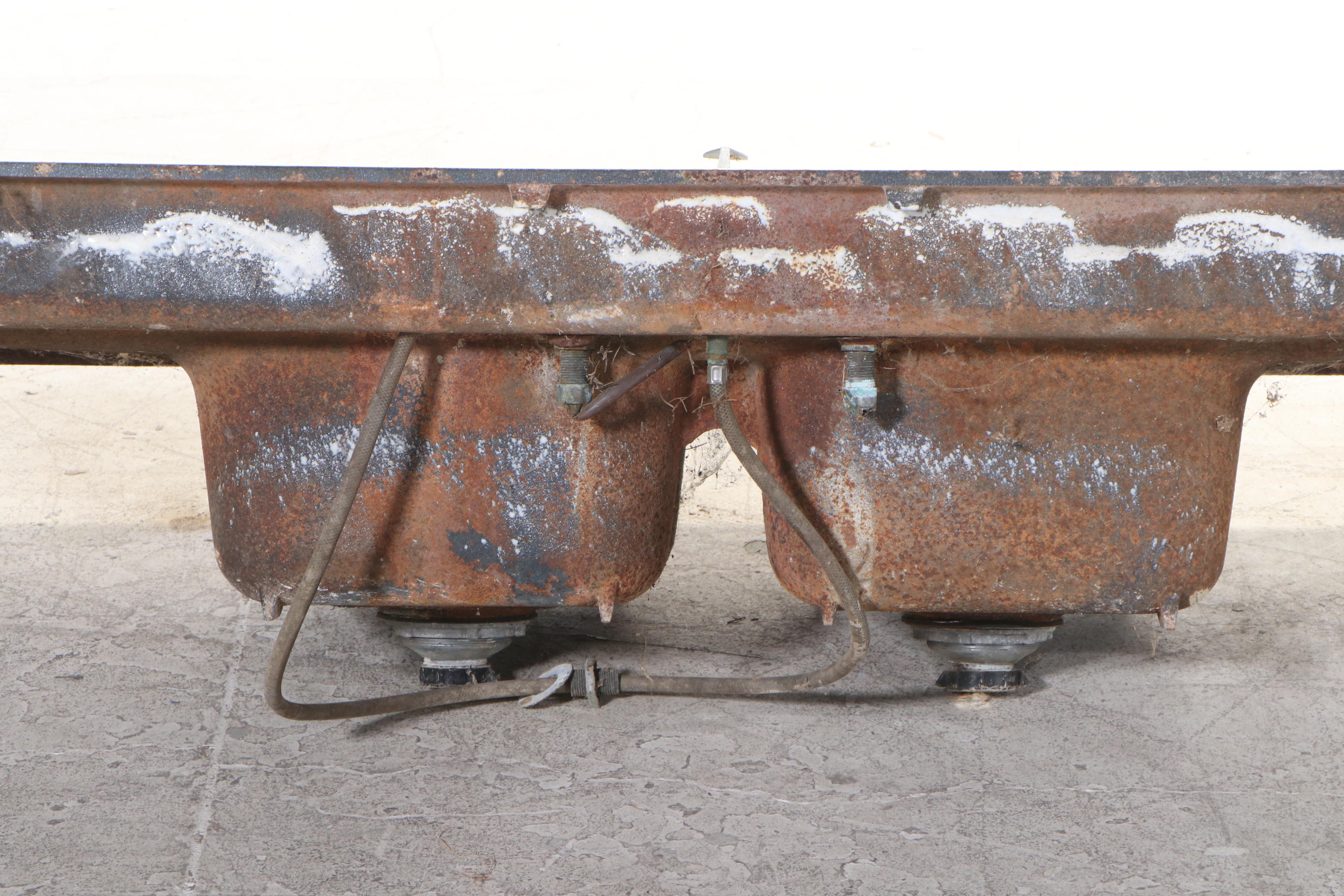 Enameled Cast Iron Double-Well Sink, Mid-20th Century