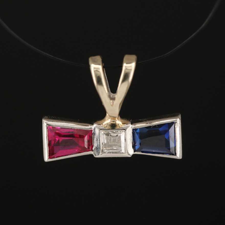 Platinum Diamond, Sapphire and Ruby Pendant