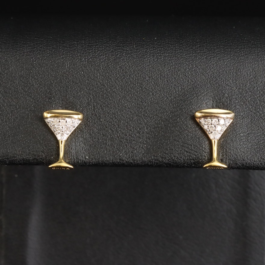 Sterling Diamond Martini Glass Earrings