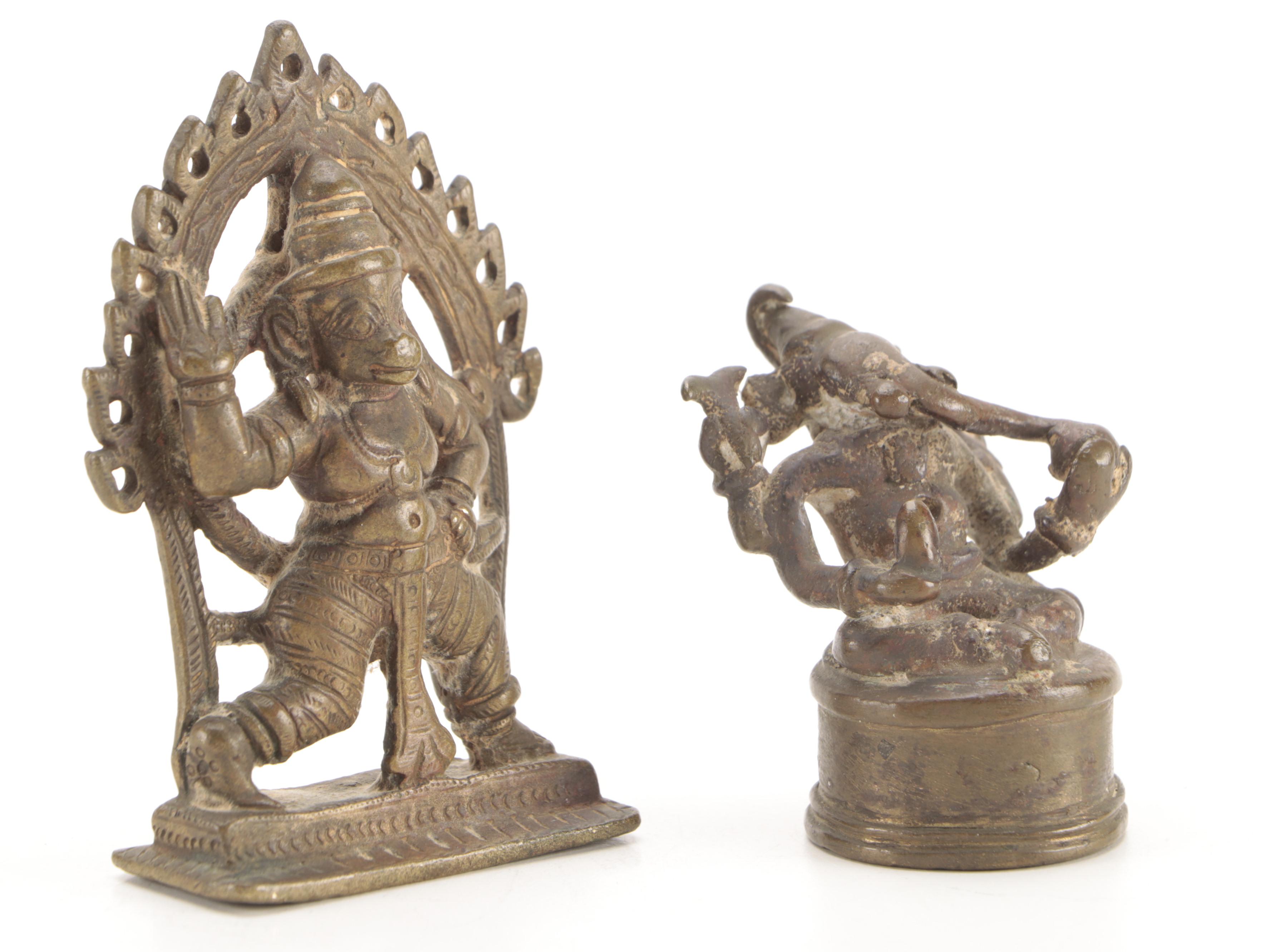 Southeast Asian Cast Brass Hindu Lord Ganesha and Lord Hanuman Figure