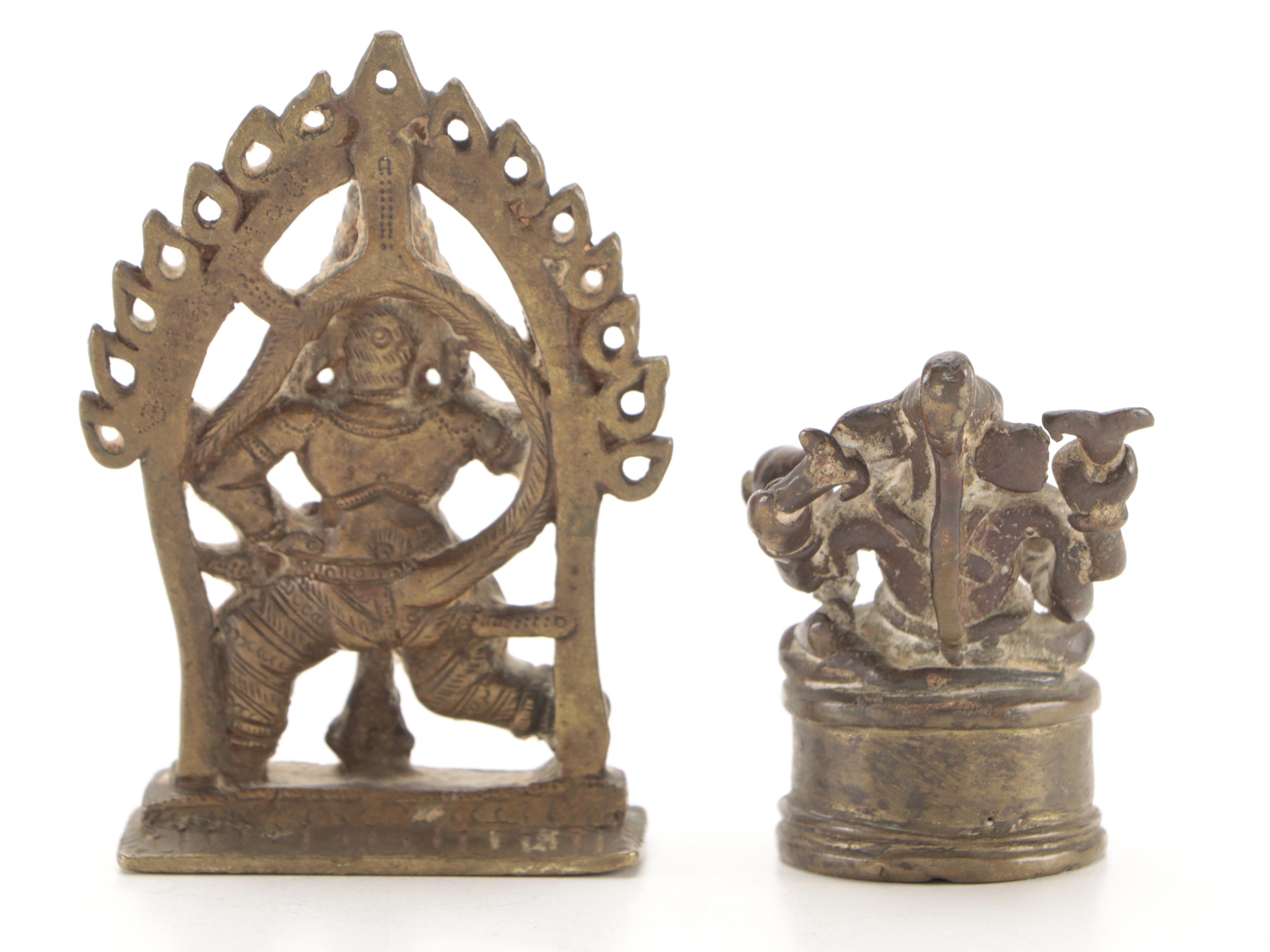 Southeast Asian Cast Brass Hindu Lord Ganesha and Lord Hanuman Figure