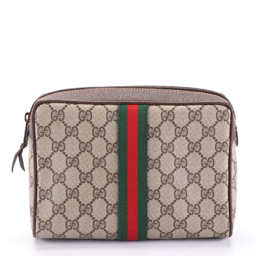 Gucci Accessory Collection Travel Pouch in GG Supreme Canvas/Leather with Box