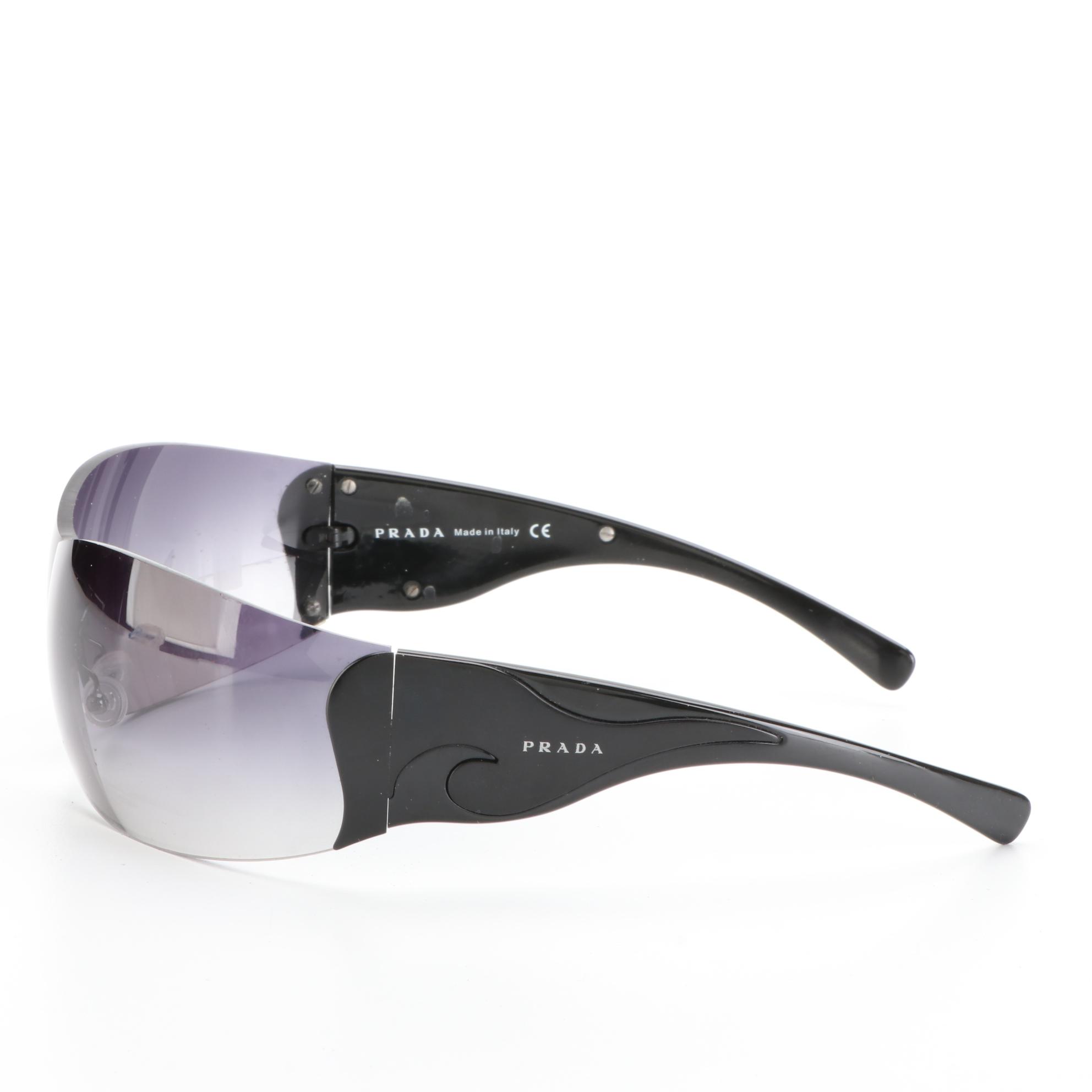 Prada Shield Sunglasses with Wave Detail on Temple in Acetate
