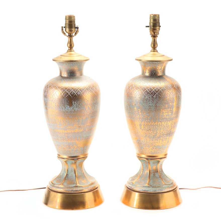 Gold and Turquoise Ceramic Lamps, Mid-20th Century