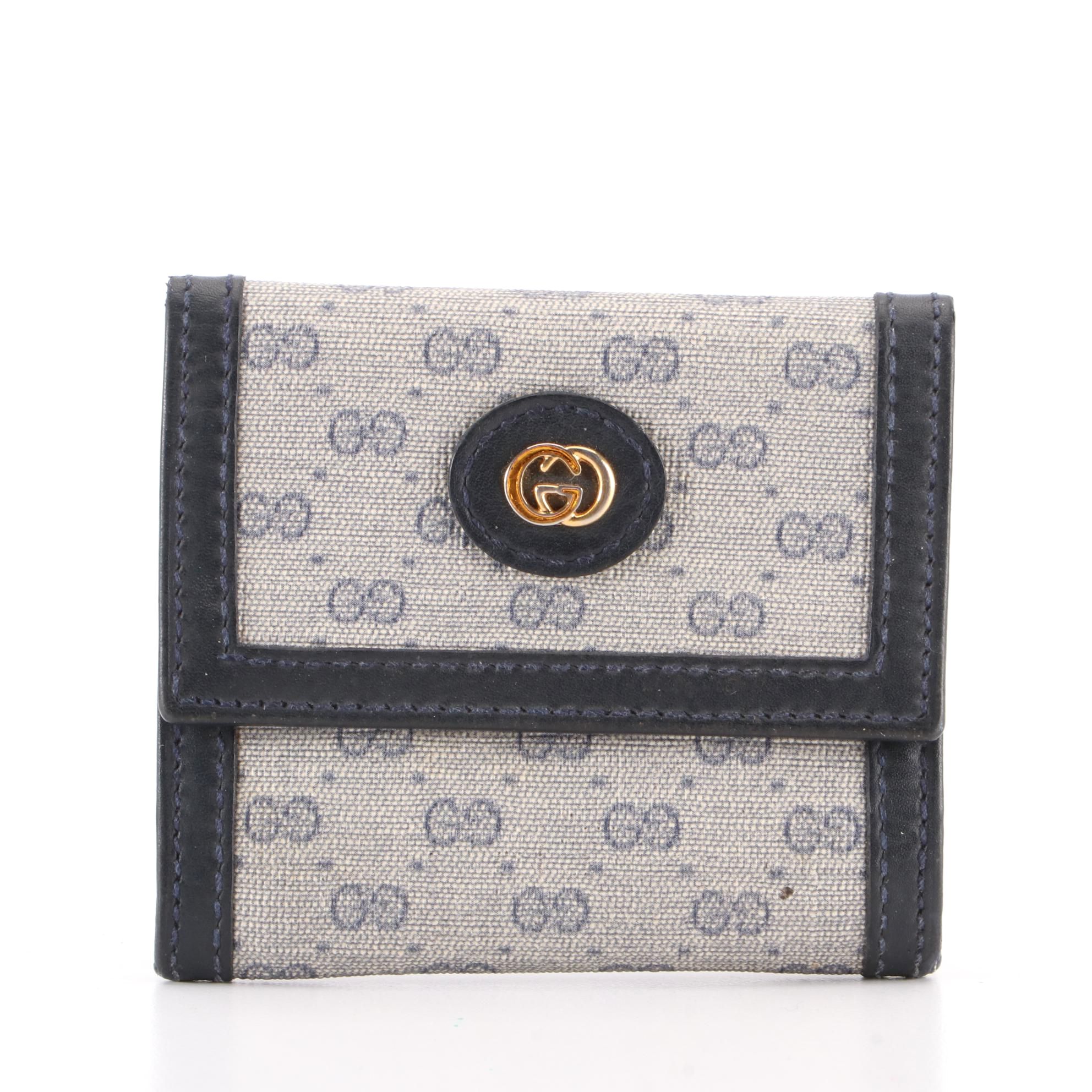 Gucci Small Coin Purse in Blue Micro GG Supreme Canvas and Leather