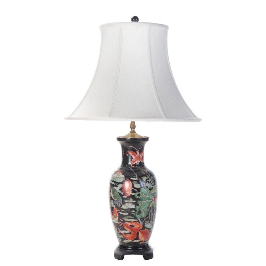 Chinese Famille Noir Porcelain Table Lamp