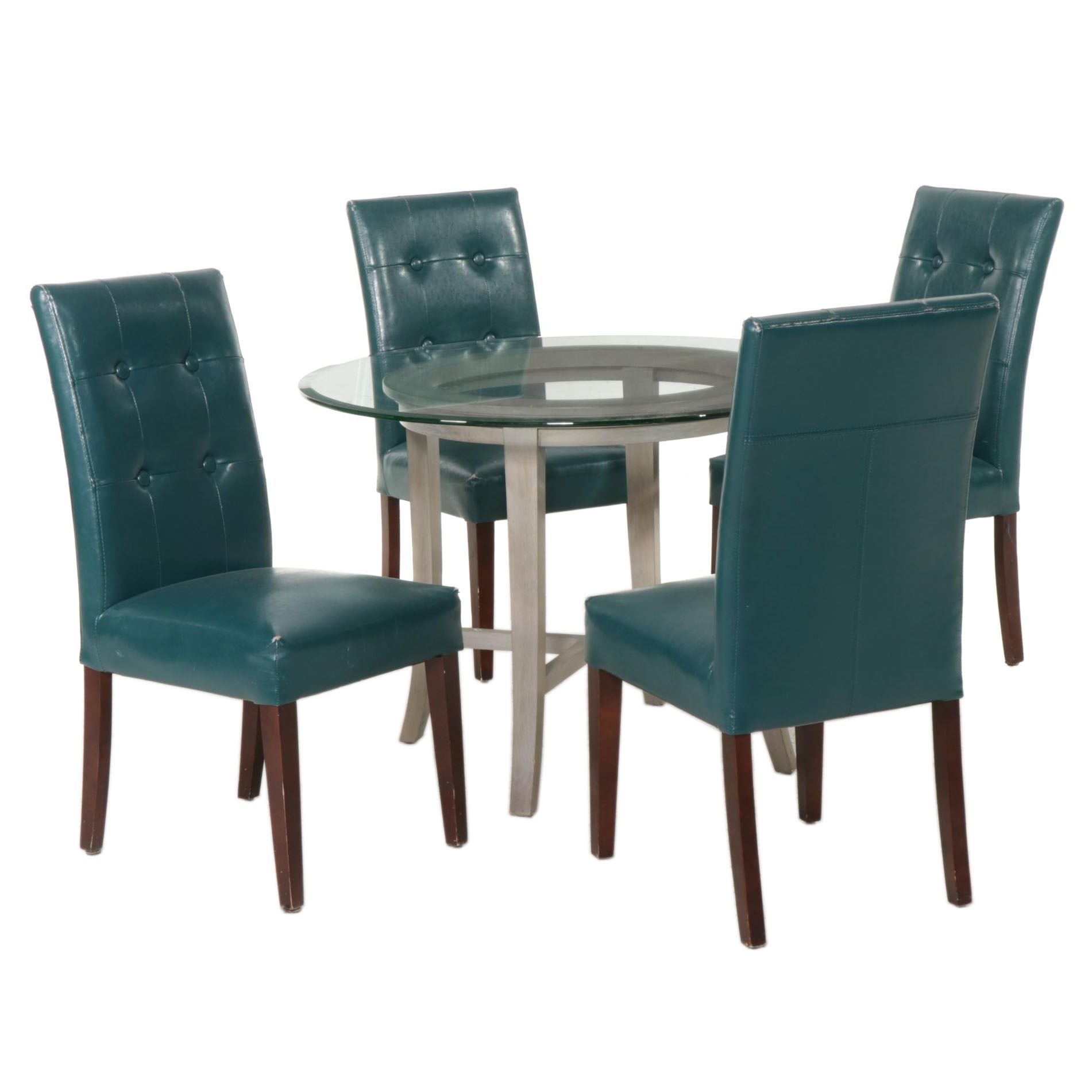 Round Glass Top Dining Table with Four Pier 1 Chairs
