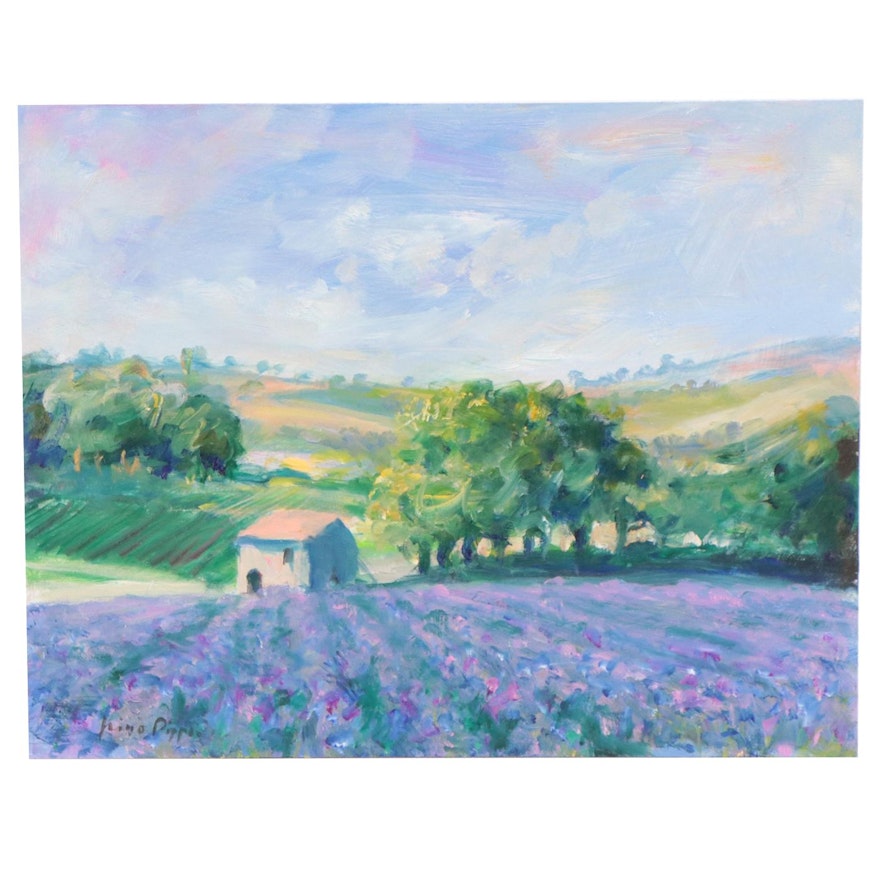 Nino Pippa Landscape Oil Painting "Rhone Valley - Iris Field," 2015