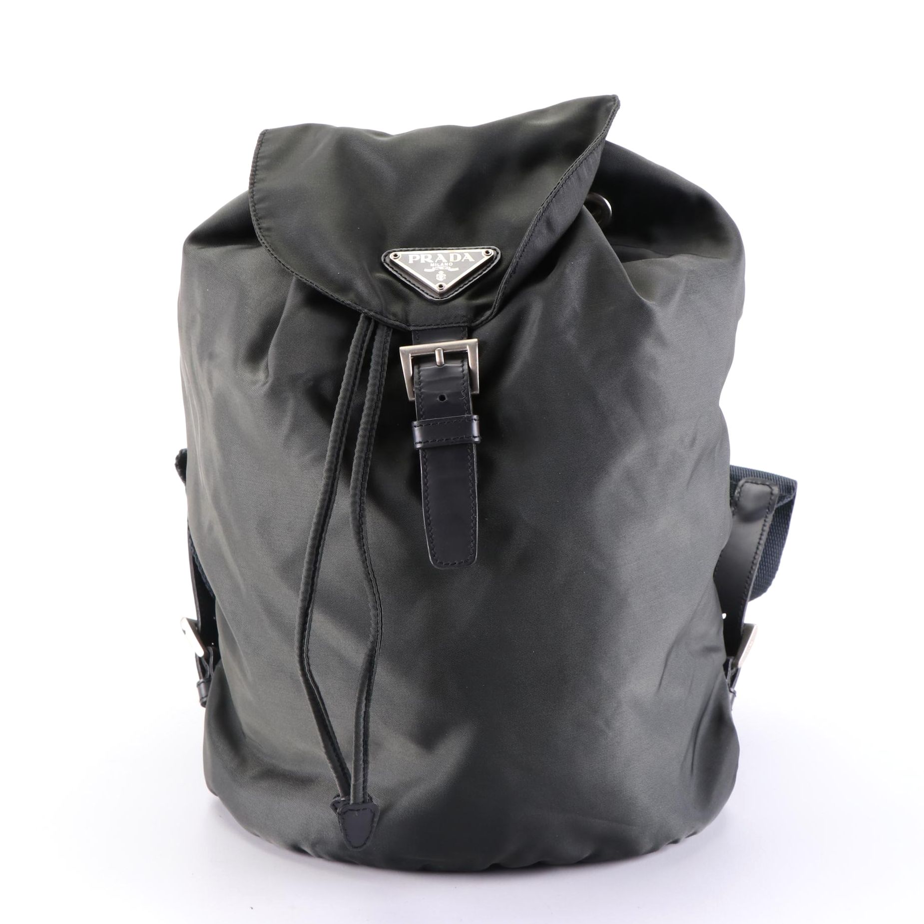 Prada Drawstring Backpack Purse in Nylon with Leather Trim