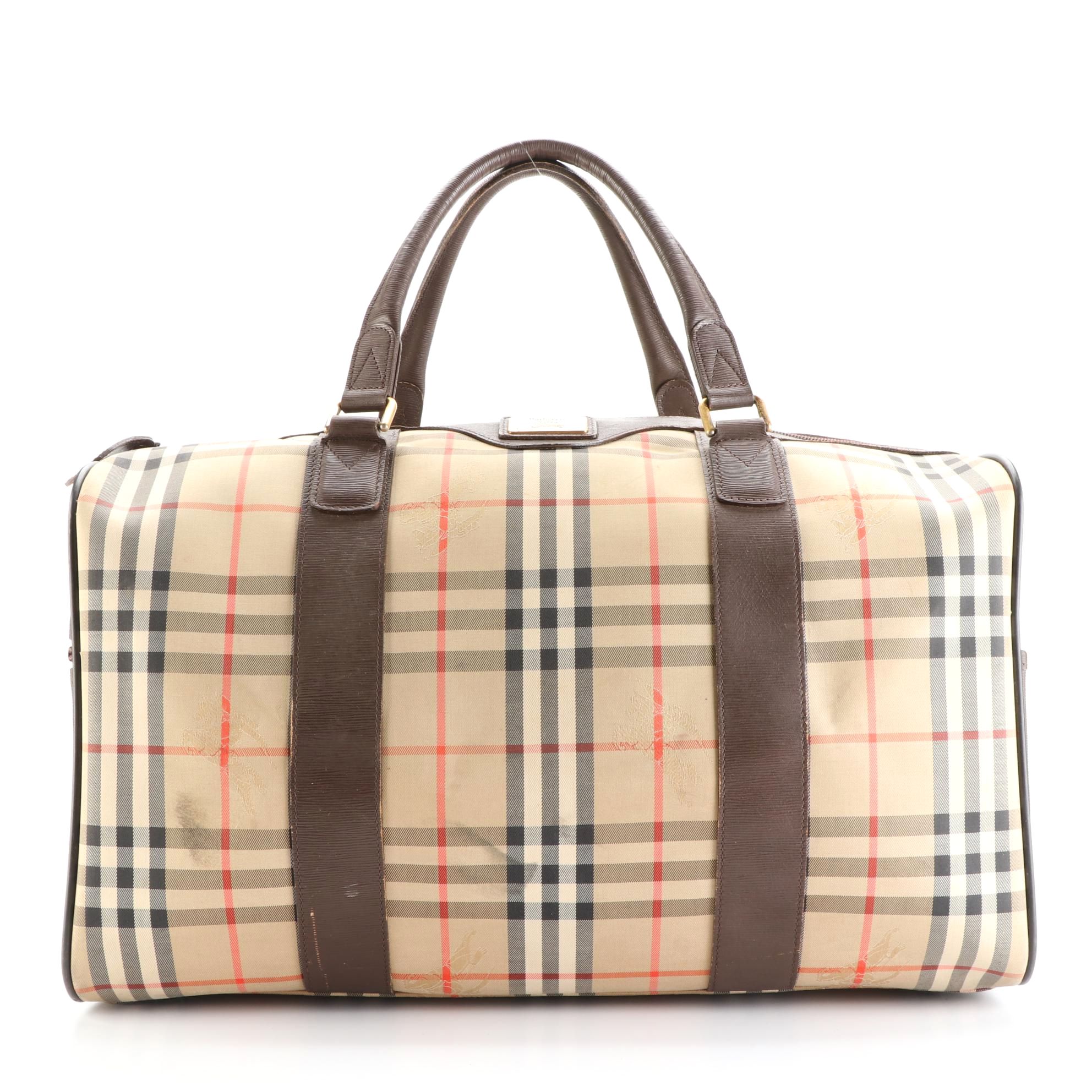 Burberrys Medium Duffle Bag in Haymarket Check Gabardine/Textured Leather