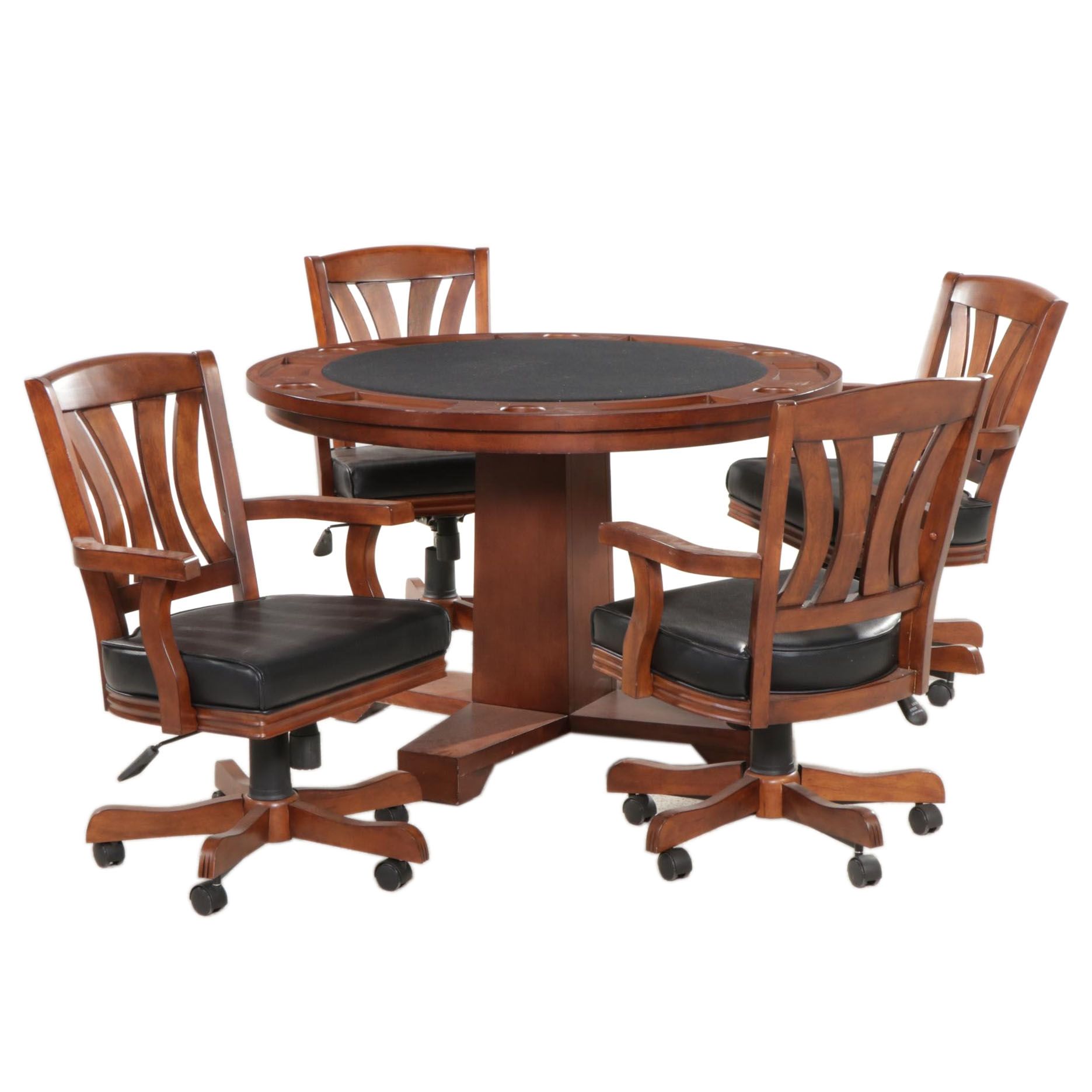 American Heritage Convertible Poker Table and Four Adjustable Rolling Armchairs