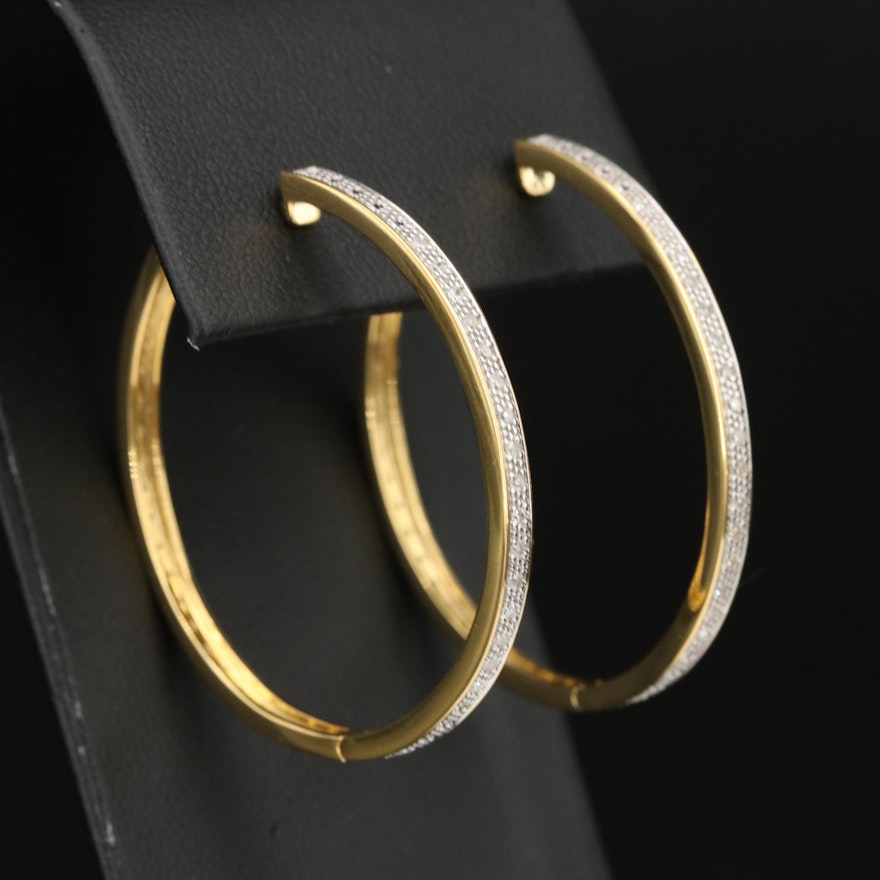 Sterling and Diamond Hoop Earrings