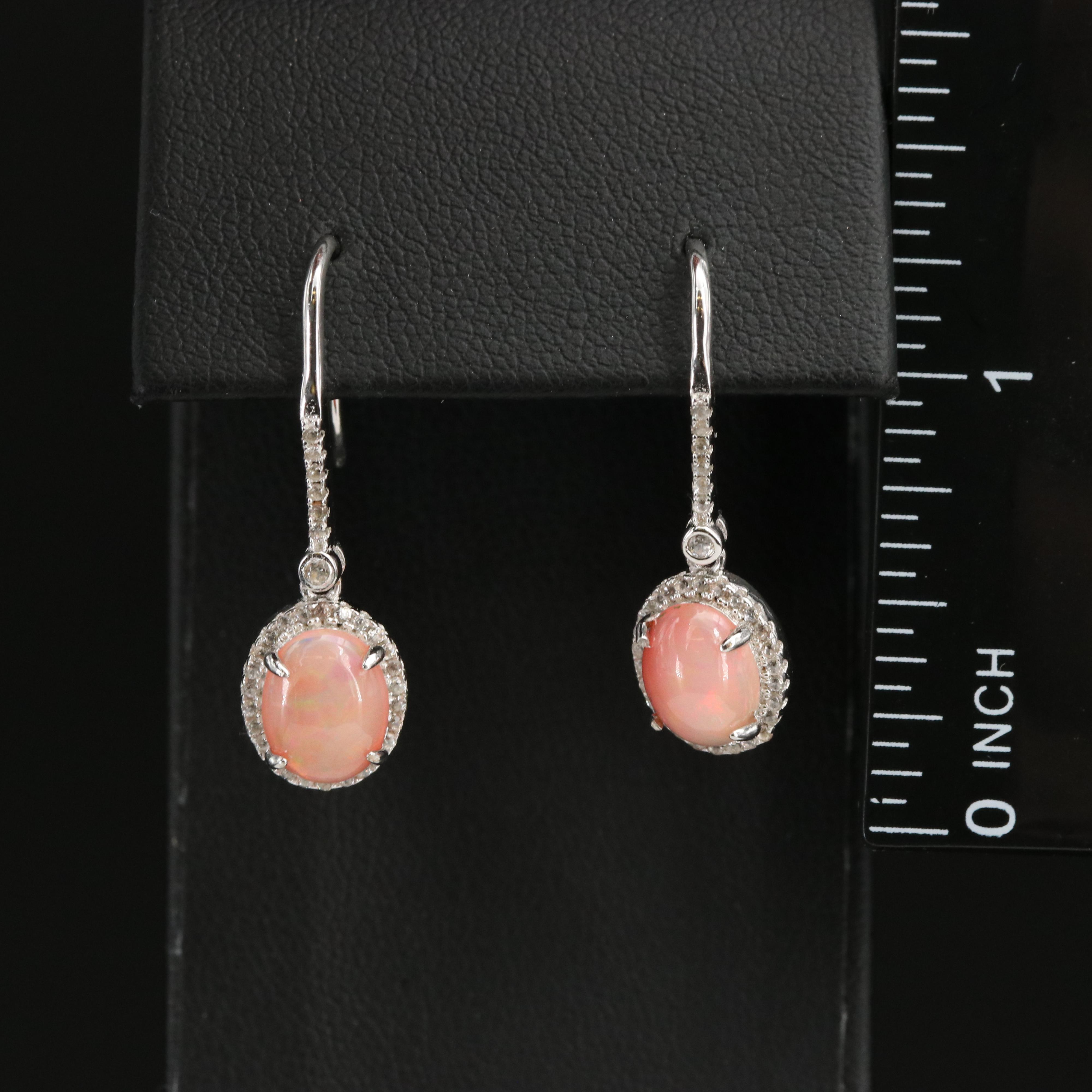 Sterling Opal and Zircon Halo Drop Earrings