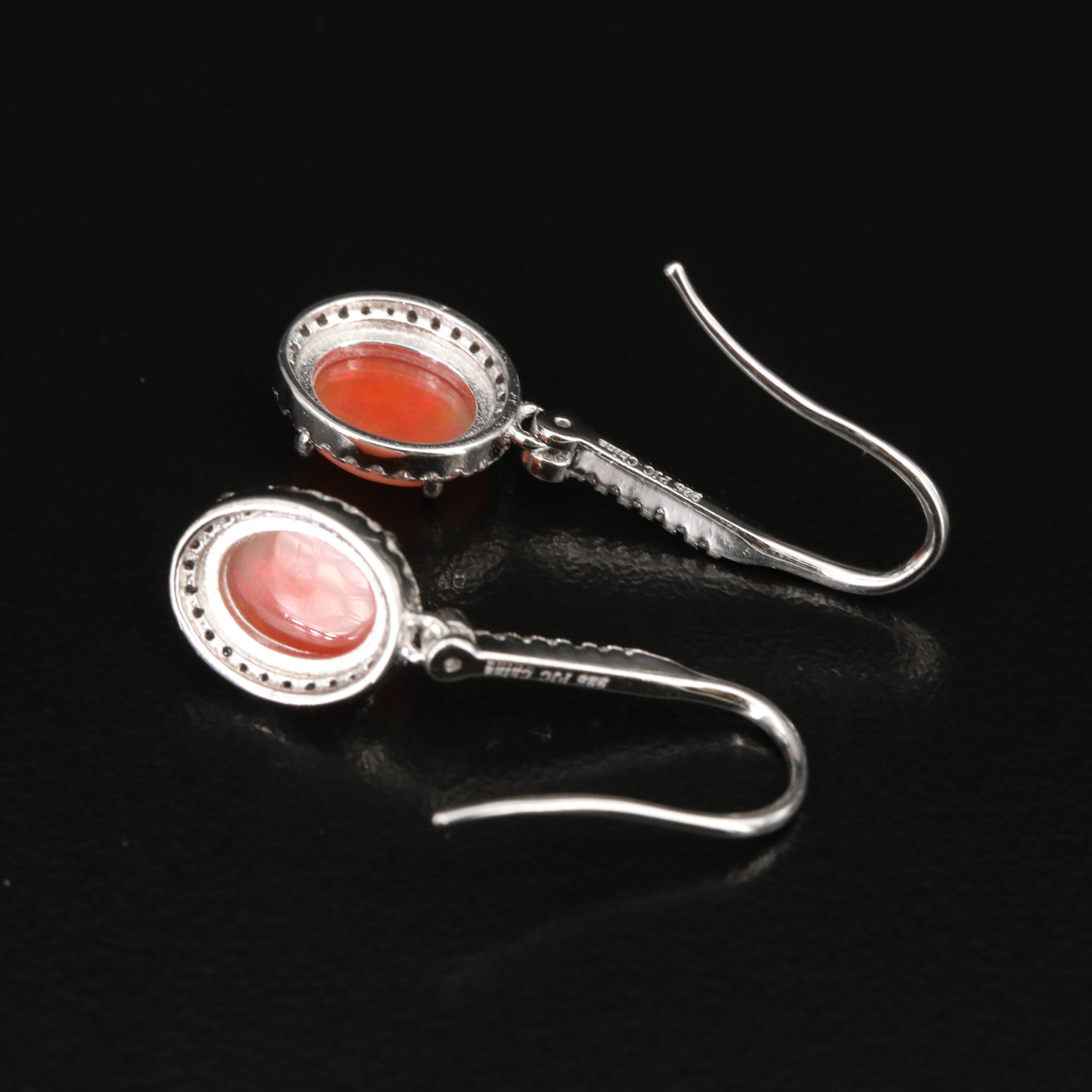 Sterling Opal and Zircon Halo Drop Earrings