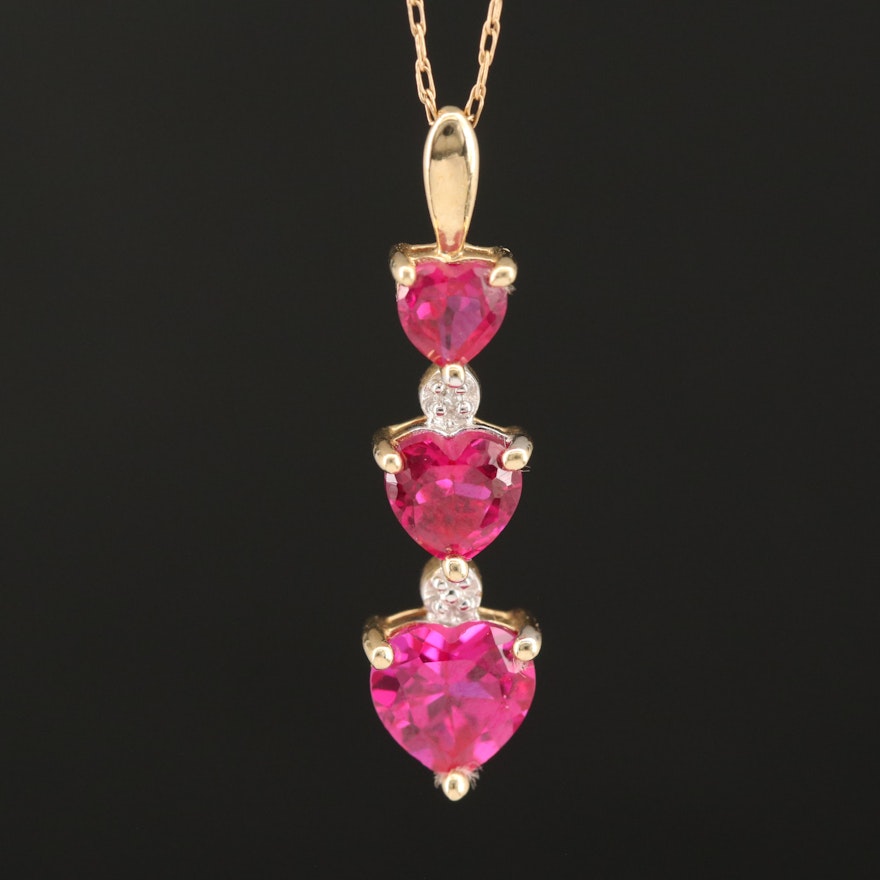 10K Ruby and Diamond Heart Pendant Necklace