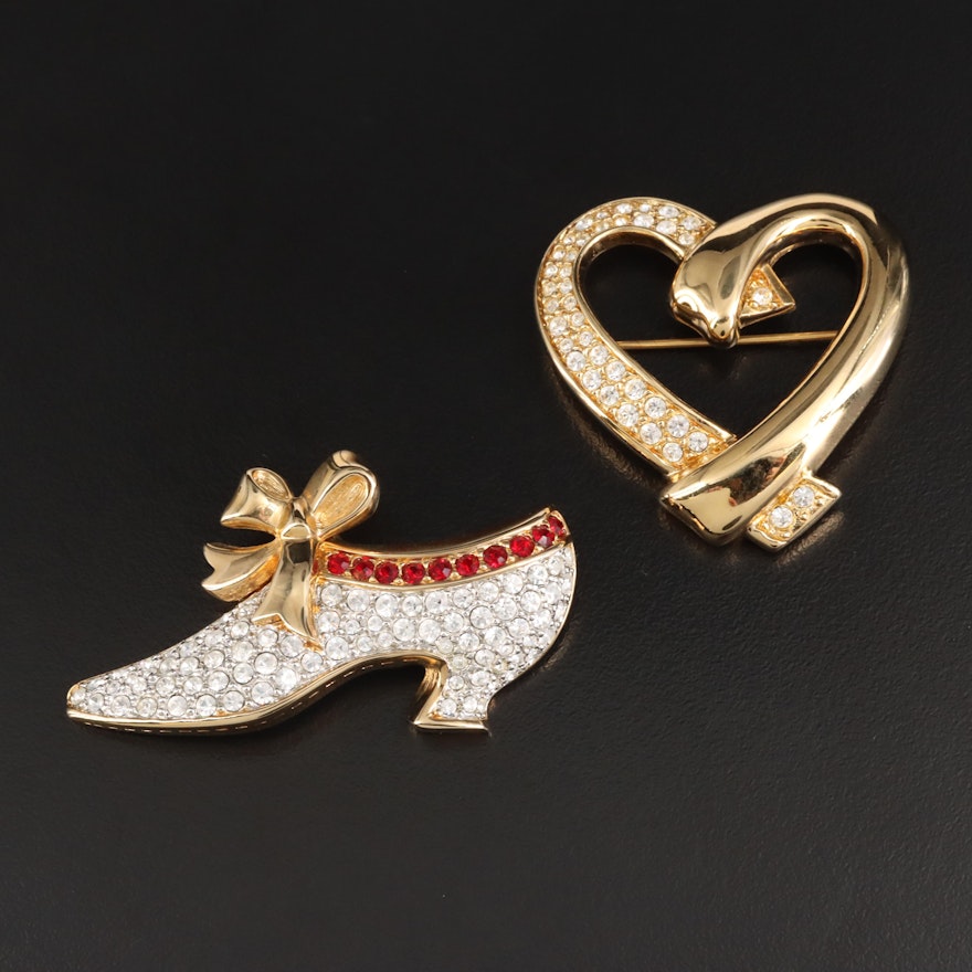 Swarovski Crystal Heart and Shoe Brooches