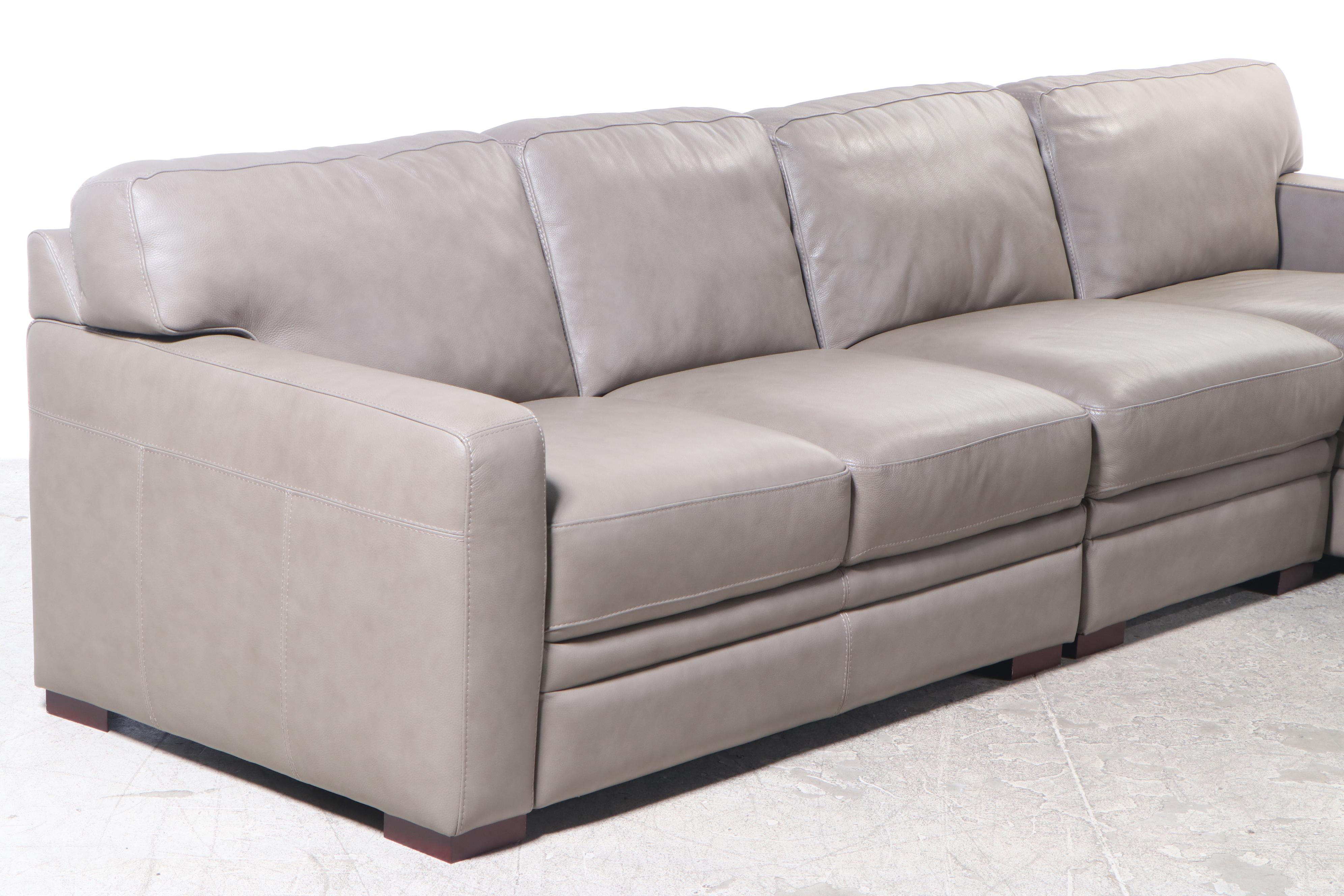 Chateau D' Ax Three-Piece Leather Sofa with Attached Cushions