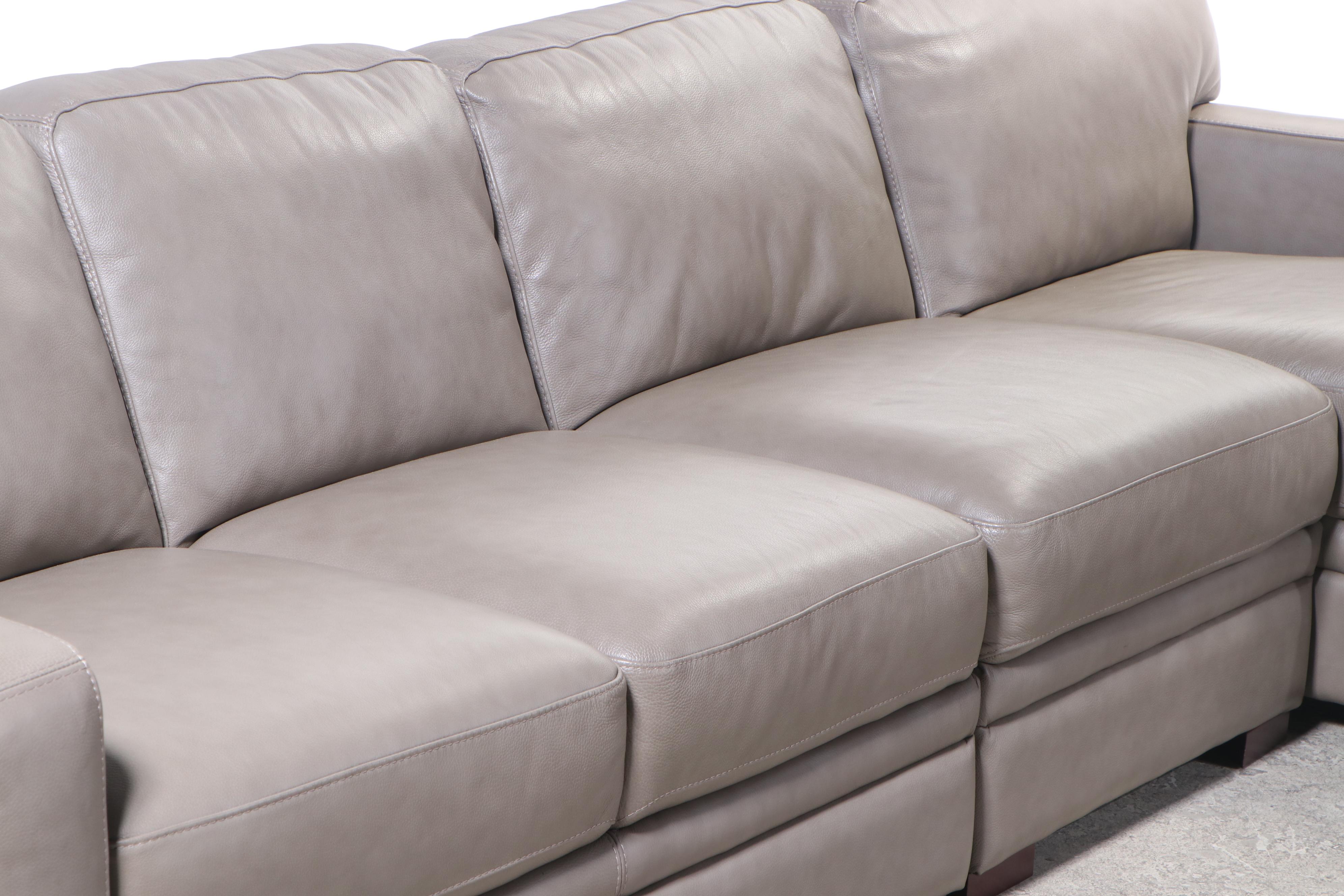 Chateau D' Ax Three-Piece Leather Sofa with Attached Cushions