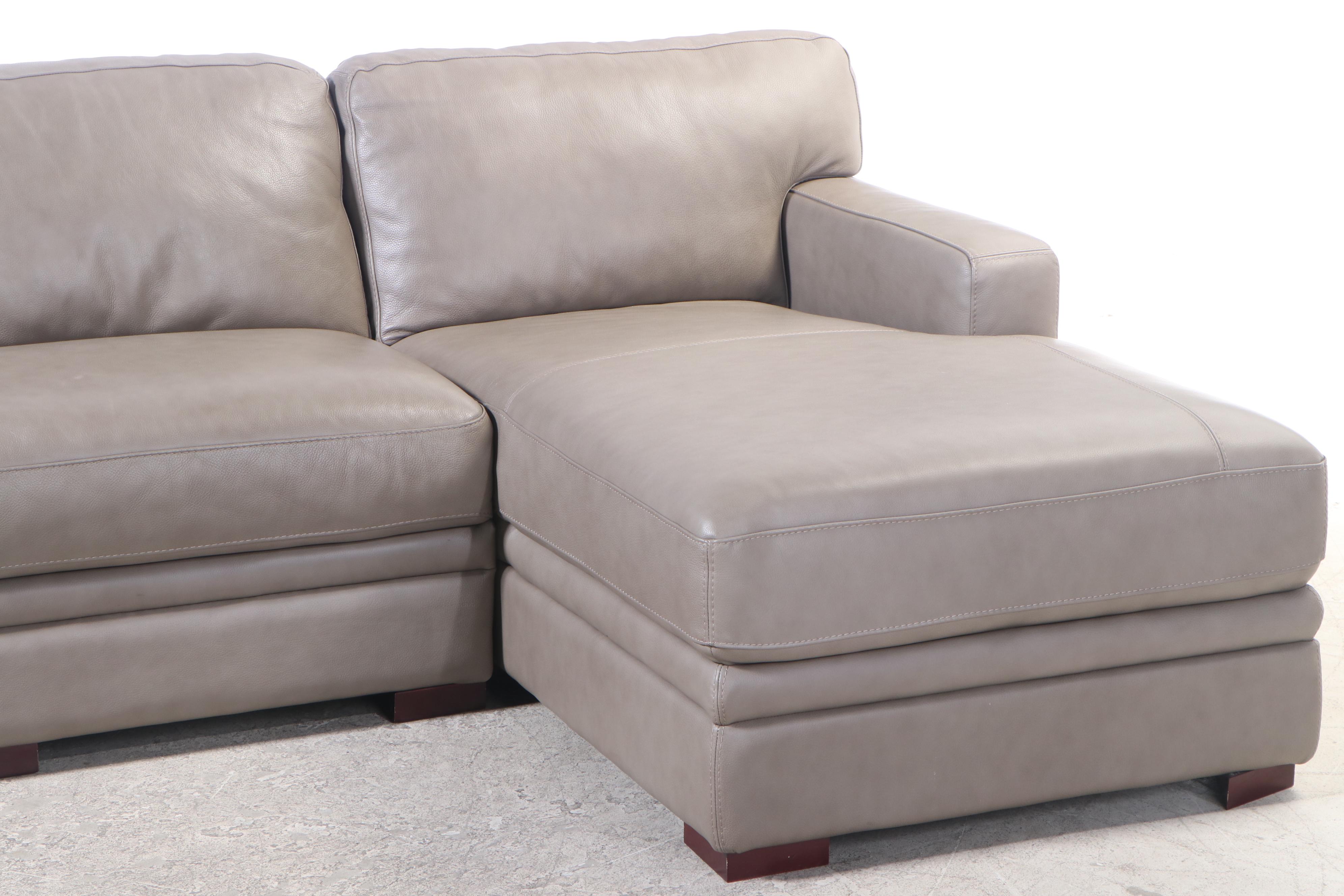 Chateau D' Ax Three-Piece Leather Sofa with Attached Cushions