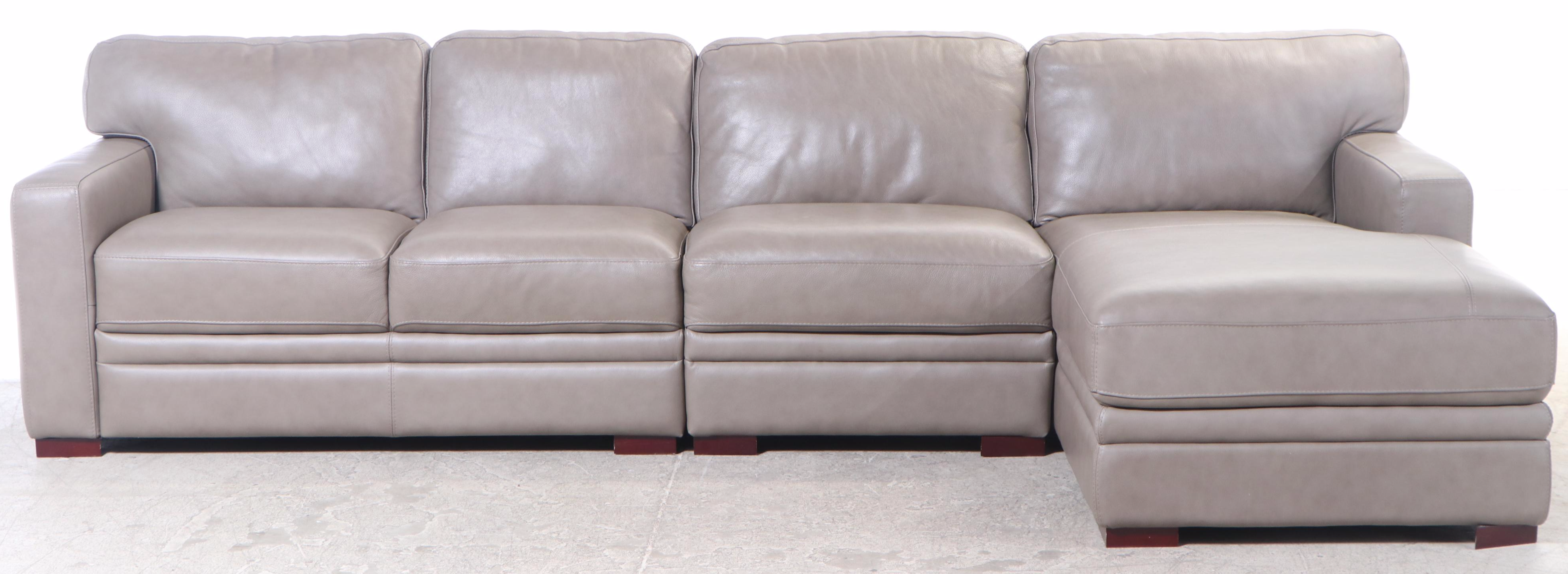 Chateau D' Ax Three-Piece Leather Sofa with Attached Cushions