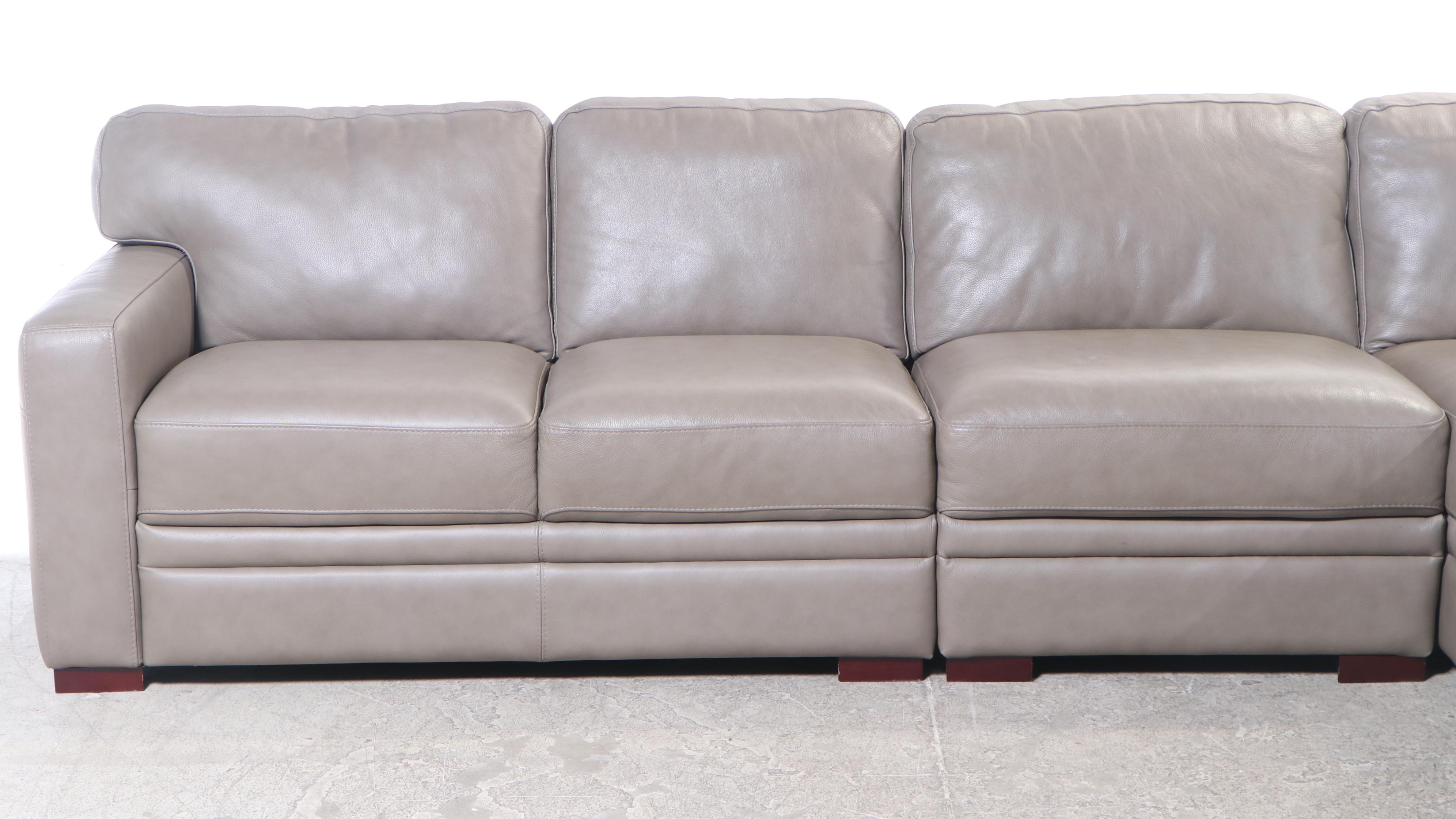 Chateau D' Ax Three-Piece Leather Sofa with Attached Cushions