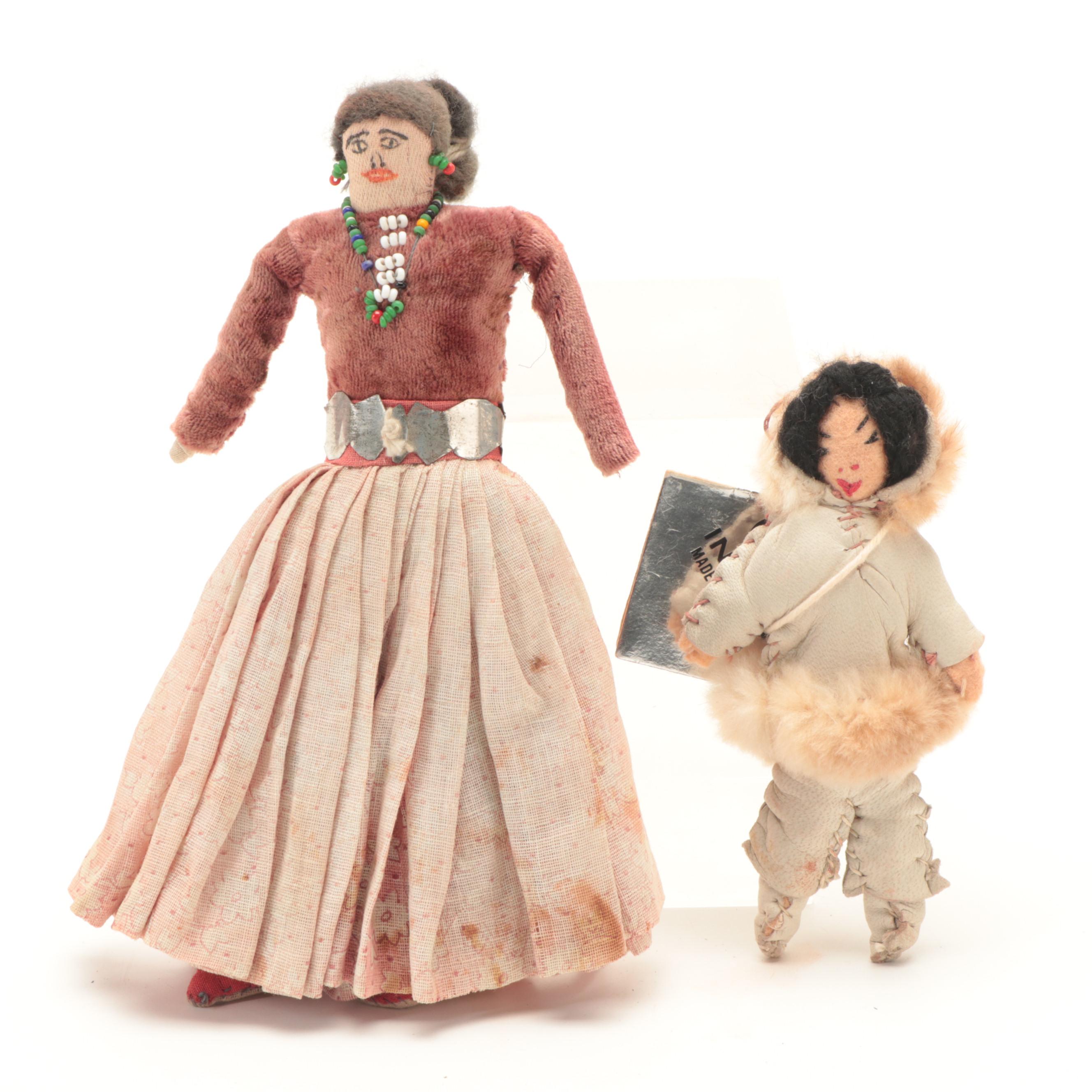 Alaska Native Arts and Crafts Doll and Navajo Velvet and Cloth Folk Art Dolls