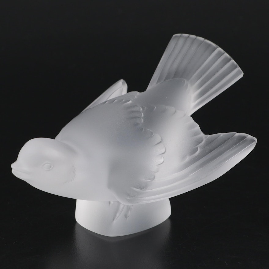 Lalique "Moineau Coléreux" Frosted Crystal Sparrow Figurine