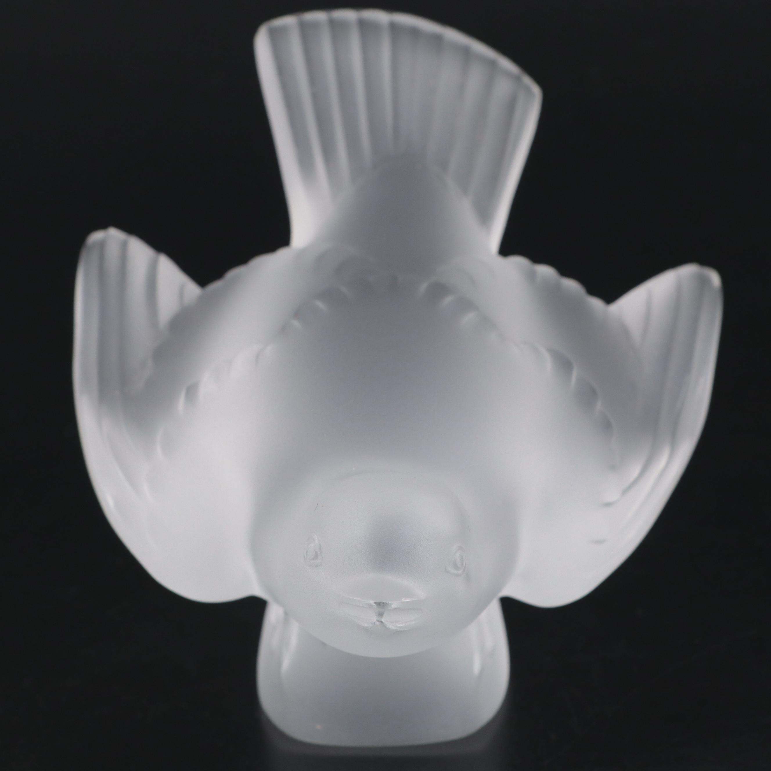 Lalique "Moineau Coléreux" Frosted Crystal Sparrow Figurine