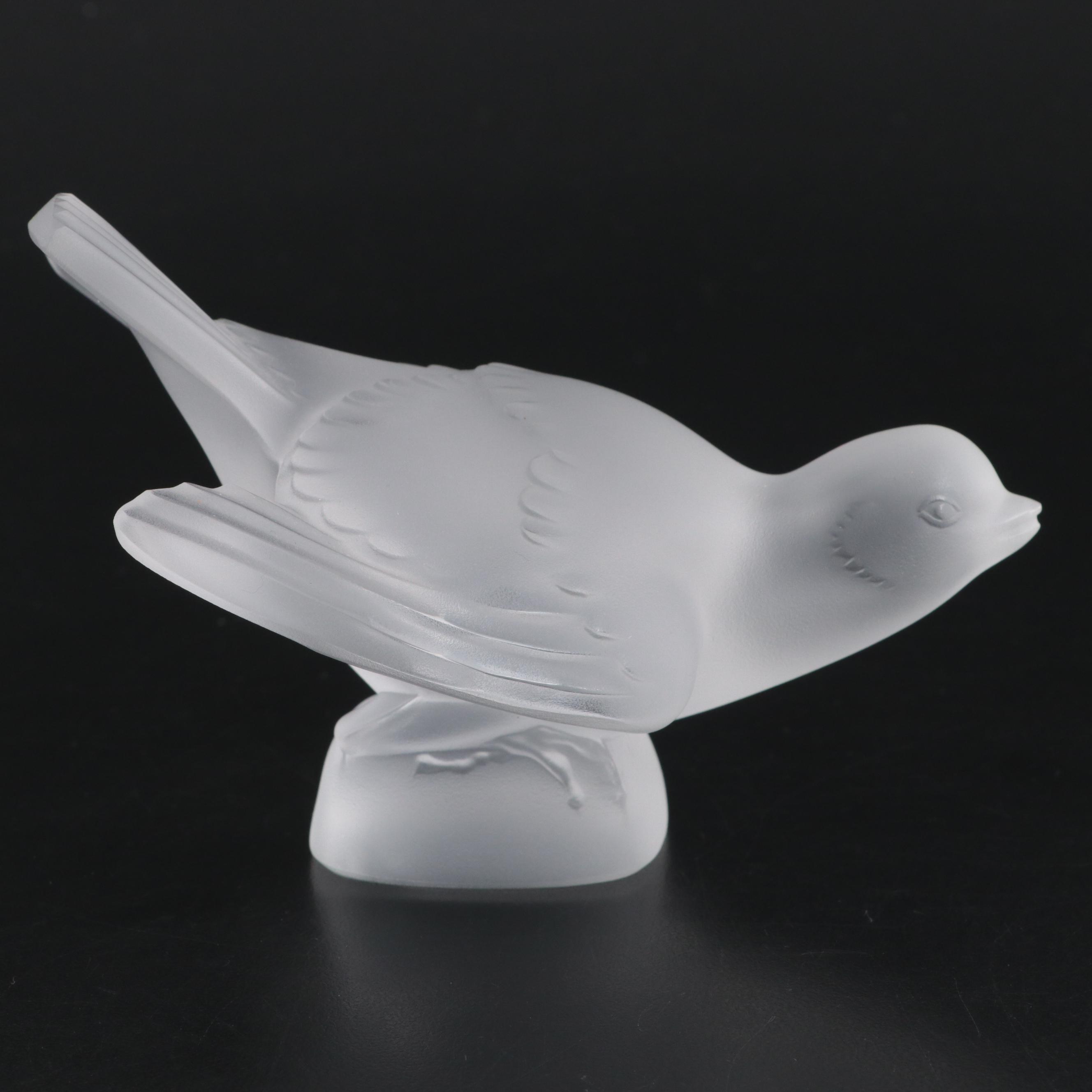 Lalique "Moineau Coléreux" Frosted Crystal Sparrow Figurine
