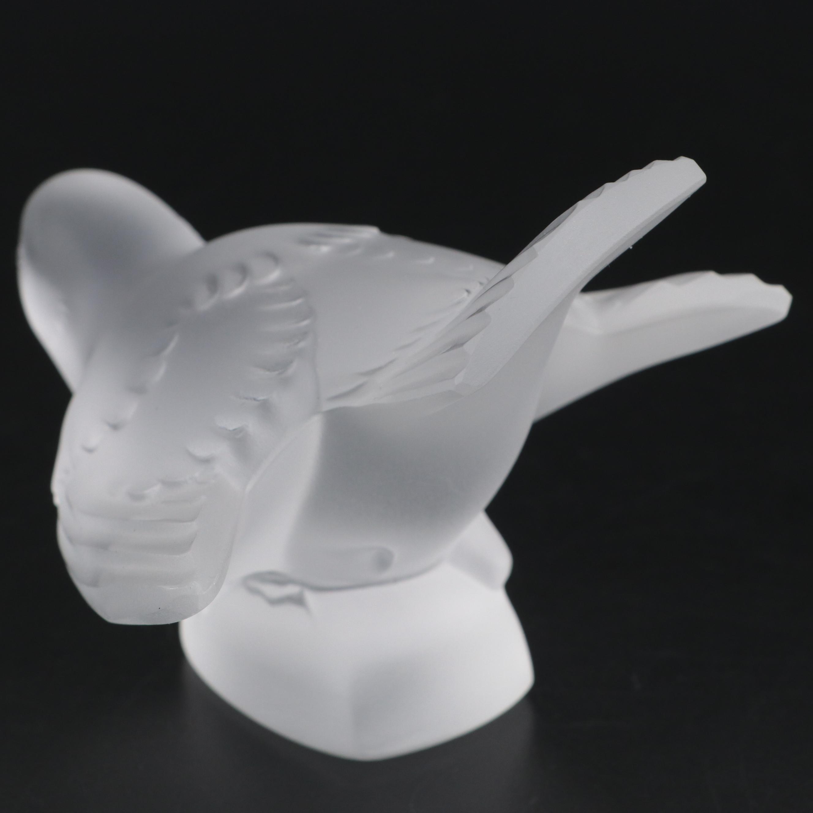 Lalique "Moineau Coléreux" Frosted Crystal Sparrow Figurine