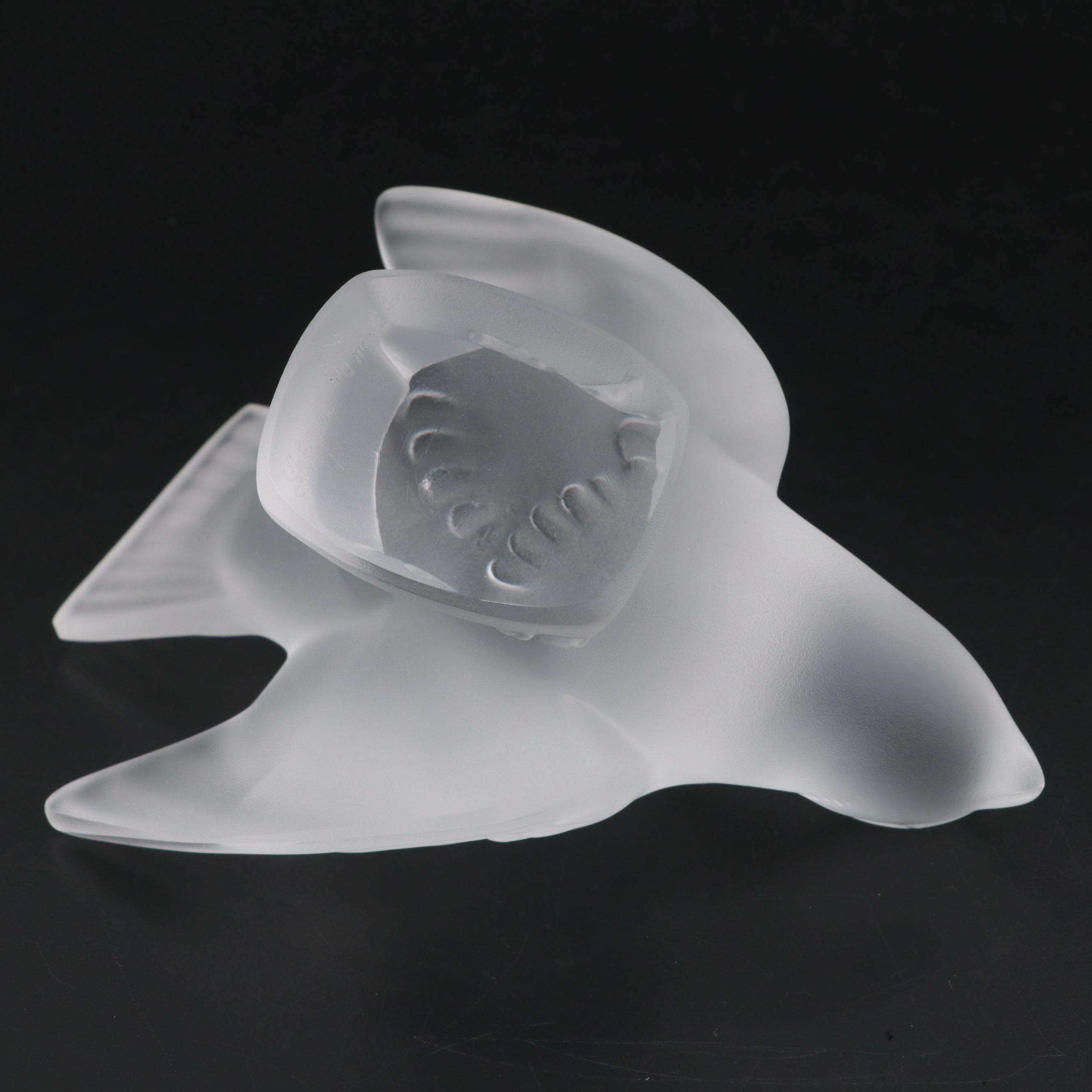 Lalique "Moineau Coléreux" Frosted Crystal Sparrow Figurine