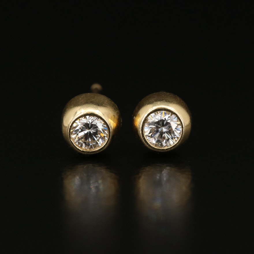 14K 0.30 CTW Diamond Bezel Set  Solitaire Stud Earrings