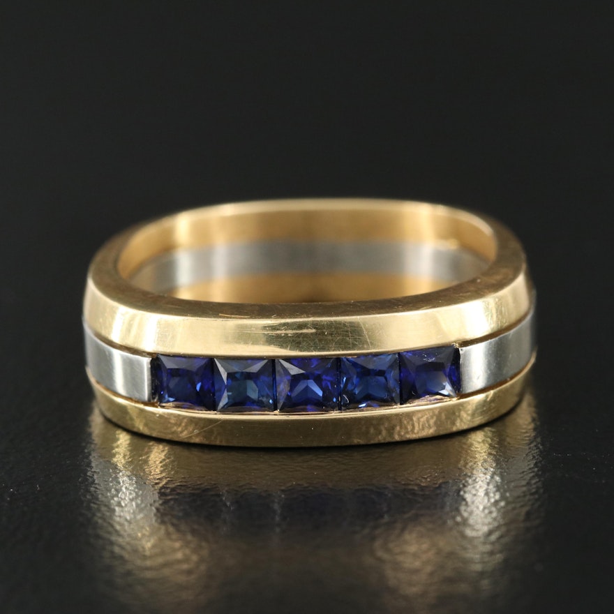 18K Two-Tone Sapphire Square Band with Euro Shank