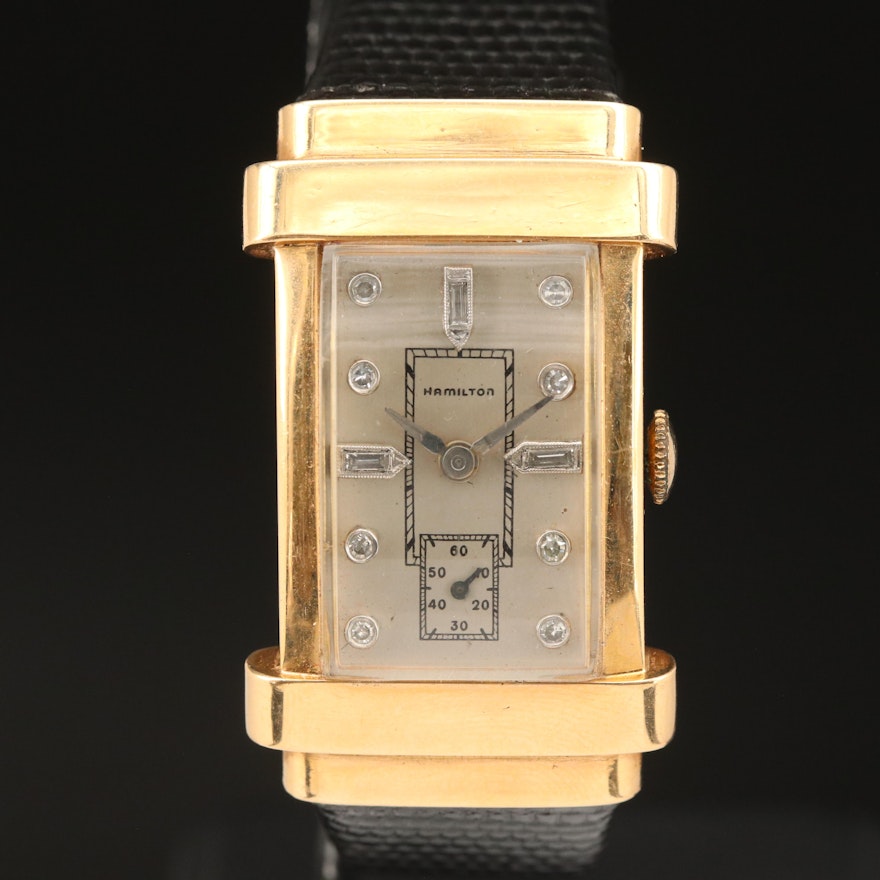 14K Hamilton Diamond Dial Top Hat Style Wristwatch