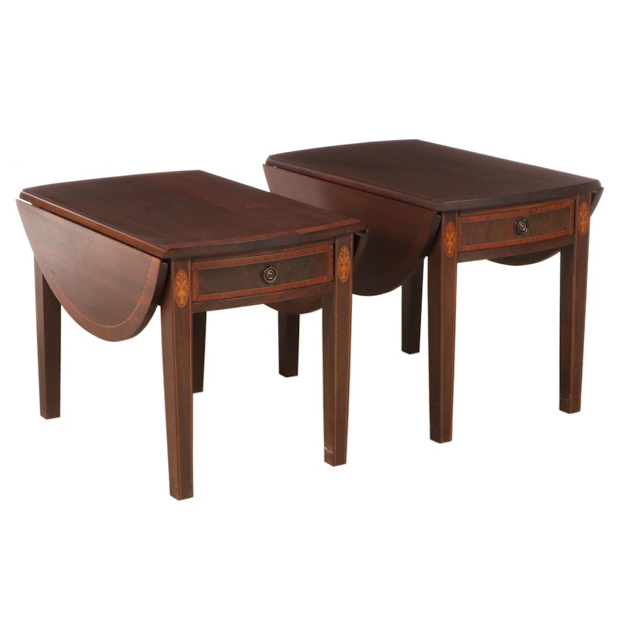 Pair of Banded and Marquetry-Inlaid Mahogany Pembroke Tables, 19th Century